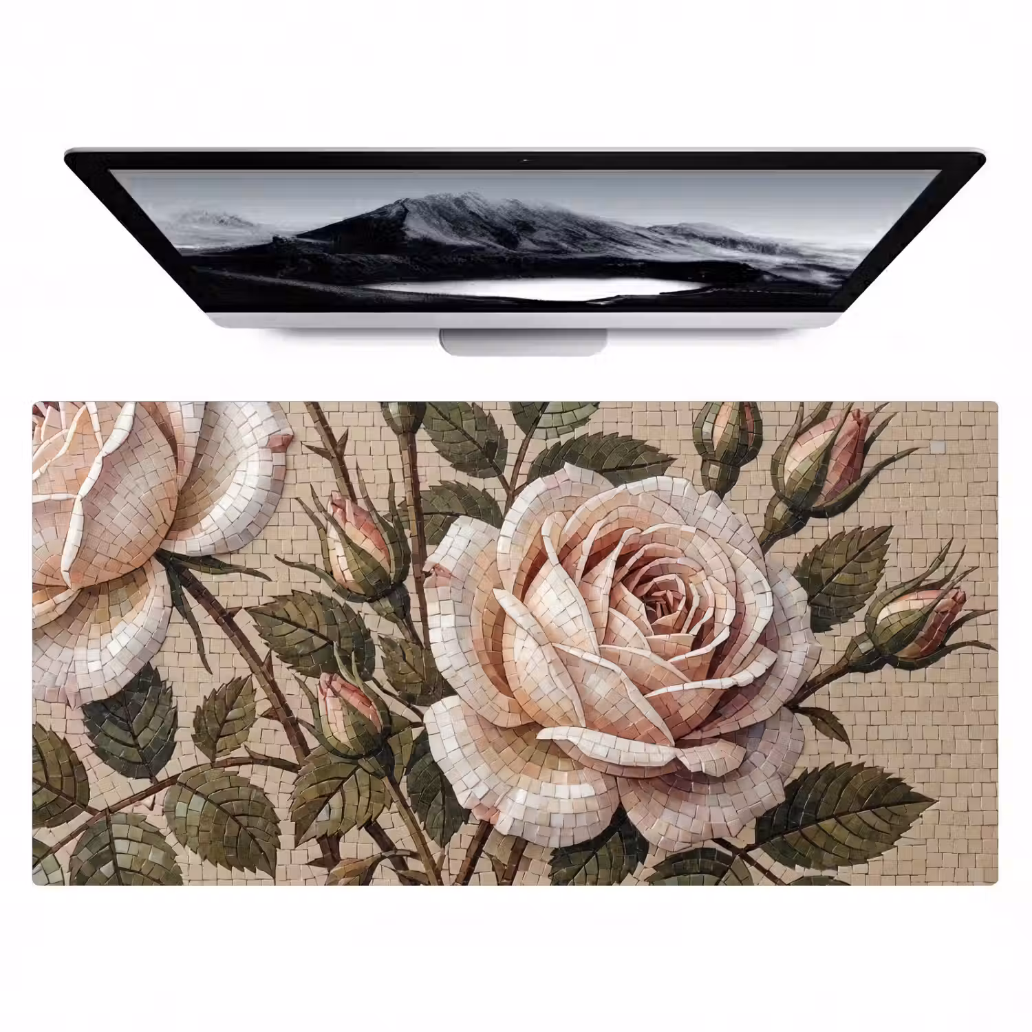 Roos - Mozaïek - Bloemen - Klassiek - Beige Muismat XXL klein -zzz3d