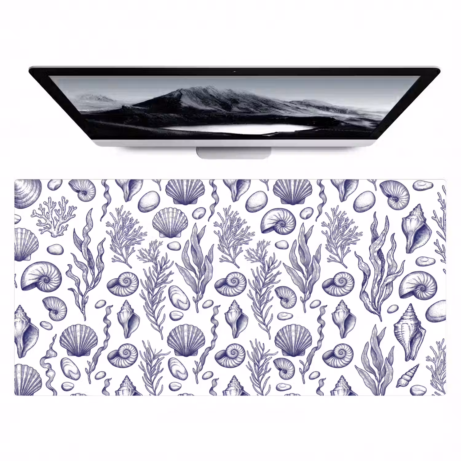 Schelpen - Zeewier - Oceaan - Illustratie - Blauw Muismat XXL klein -zzz3d