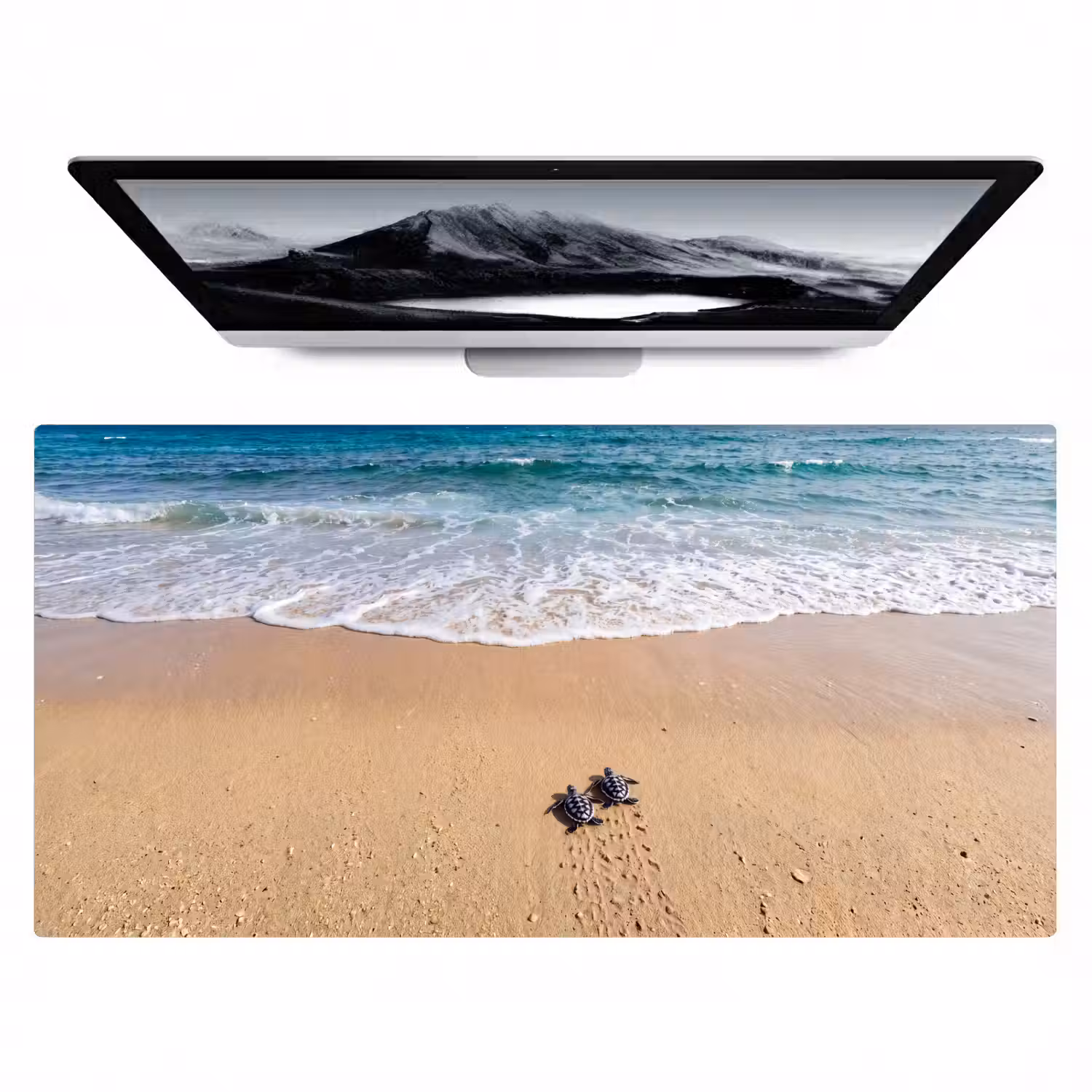 Schildpad - Jong - Strand - Oceaan - Blauw Muismat XXL klein -zzz3d