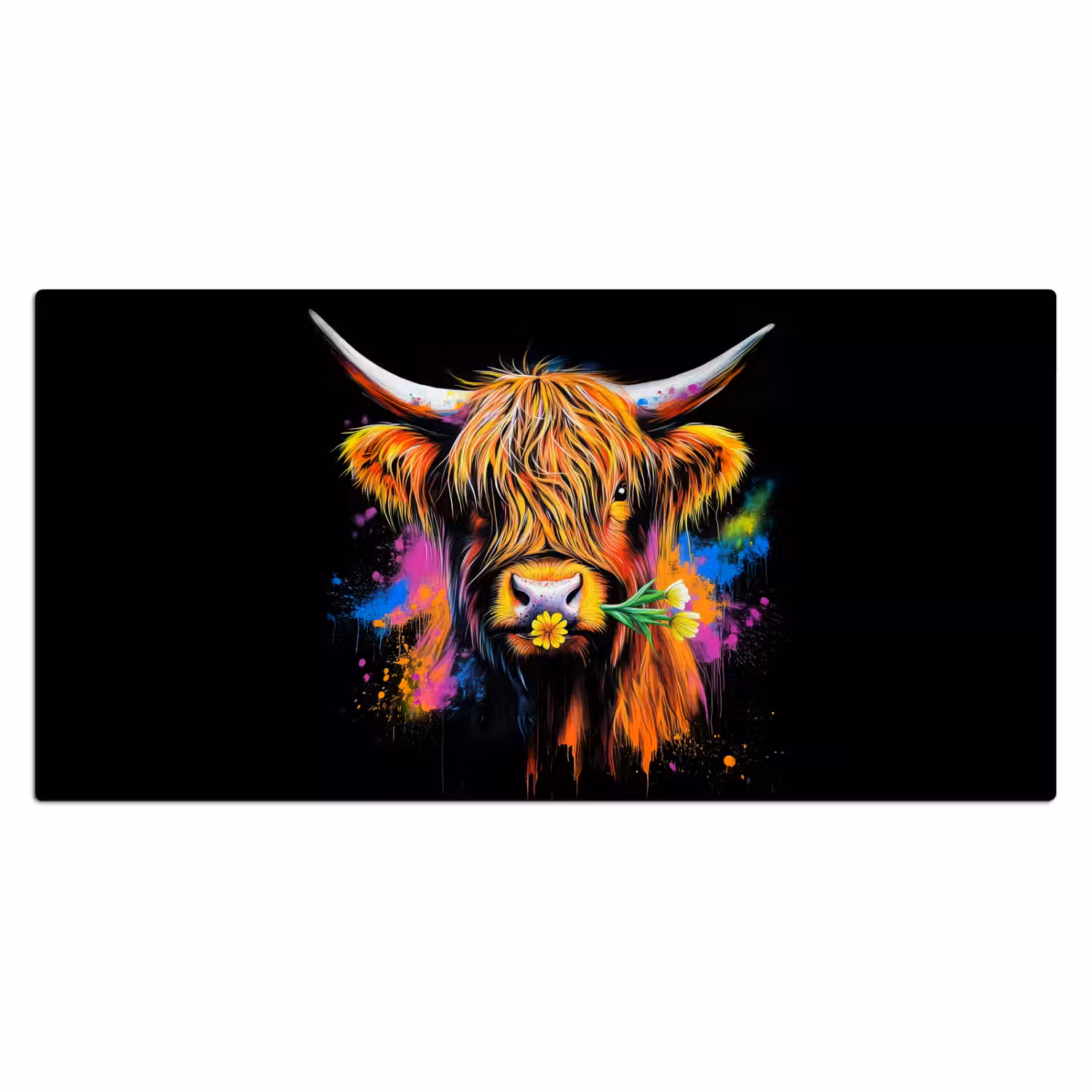 Schotse Hooglander - Graffiti - Kleurrijk - Bloem - Dieren Muismat XXL klein -3d_leeg