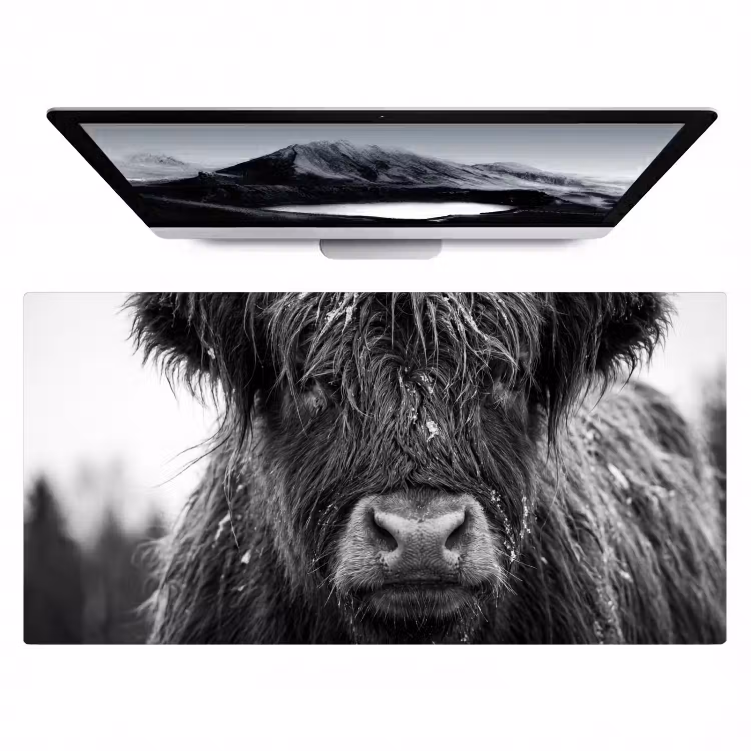 Schotse hooglander - Zwart - Wit - Sneeuwvlokken Muismat XXL klein -zzz3d