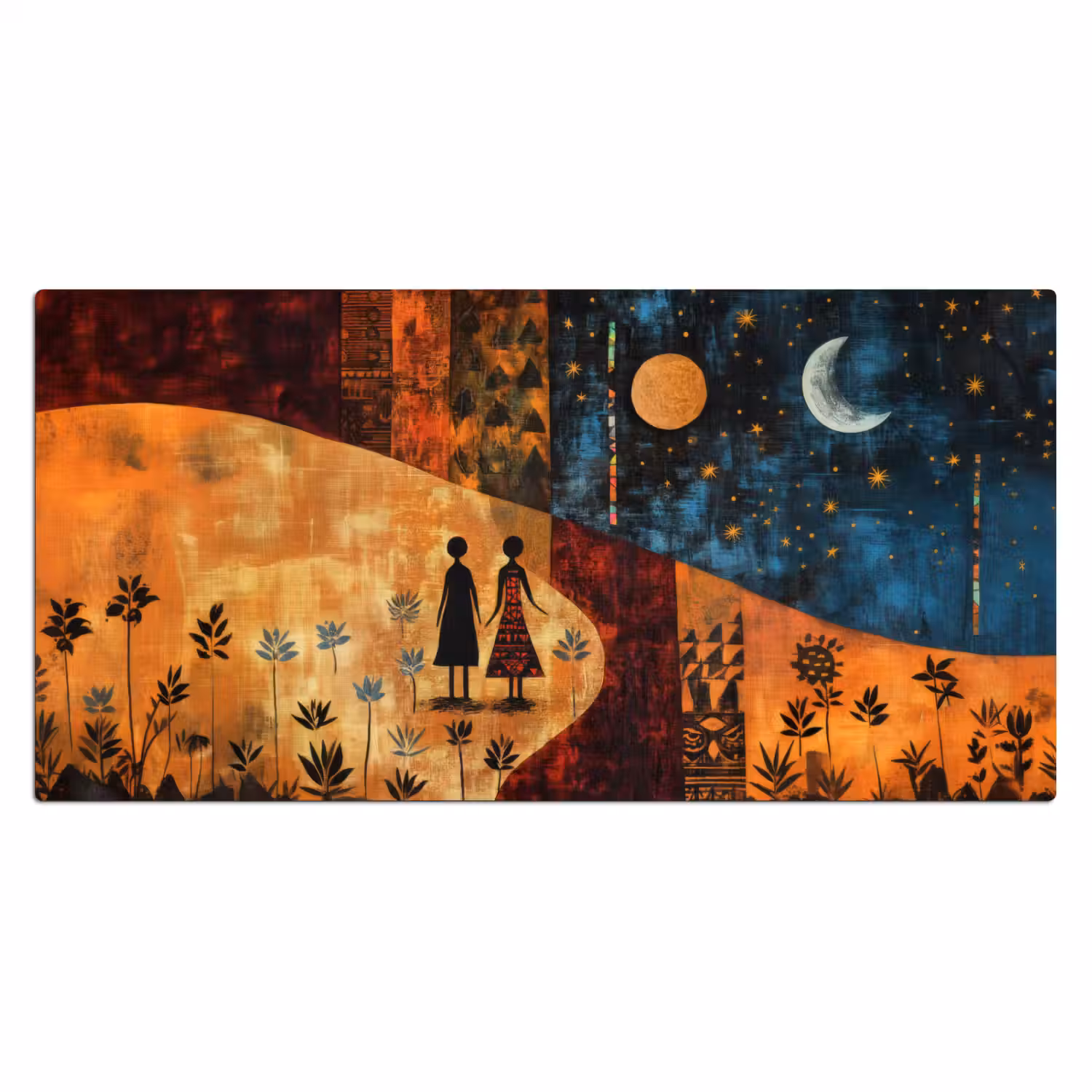 Silhouetten - Abstract - Zon - Maan Muismat XXL klein -3d_leeg