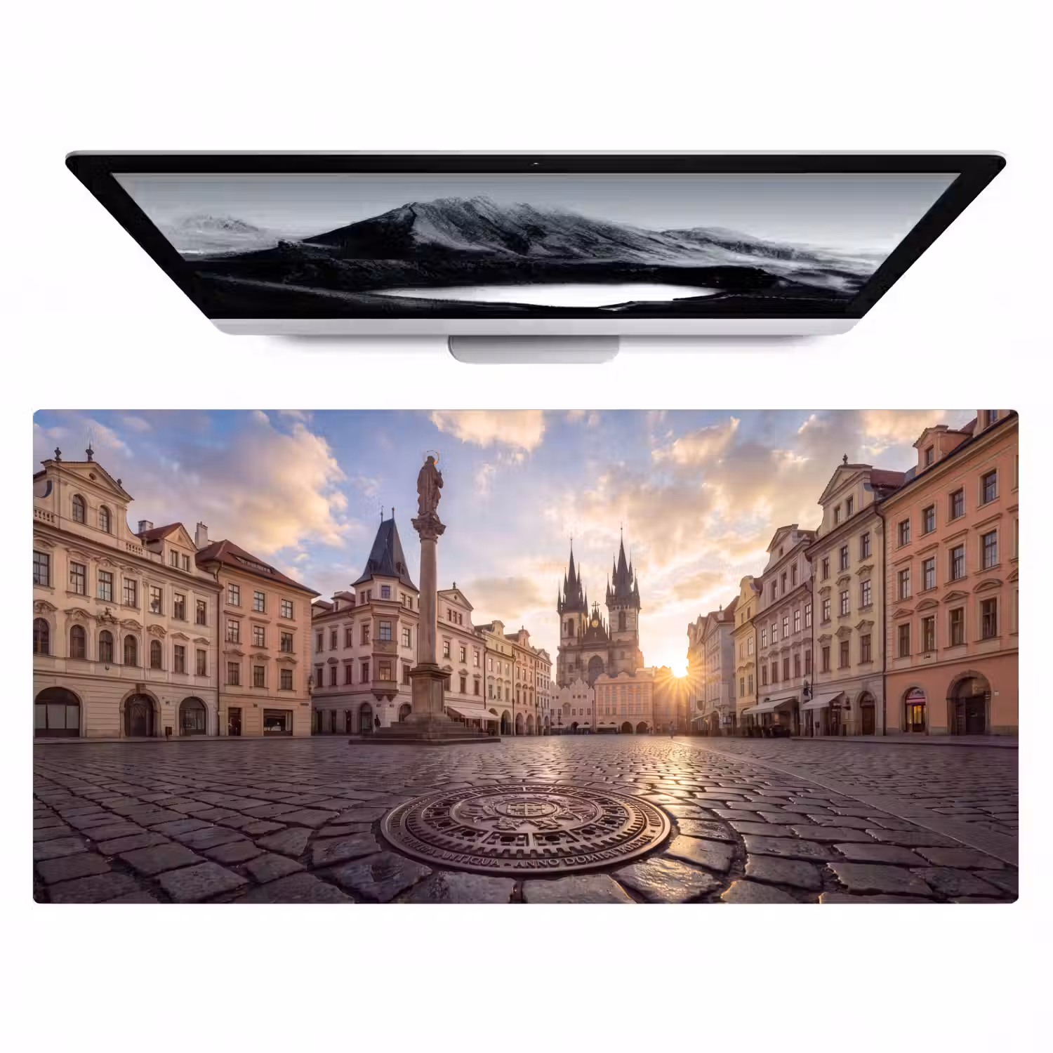 Stad - Praag - Ochtend - Architectuur - Goud Muismat XXL klein -zzz3d