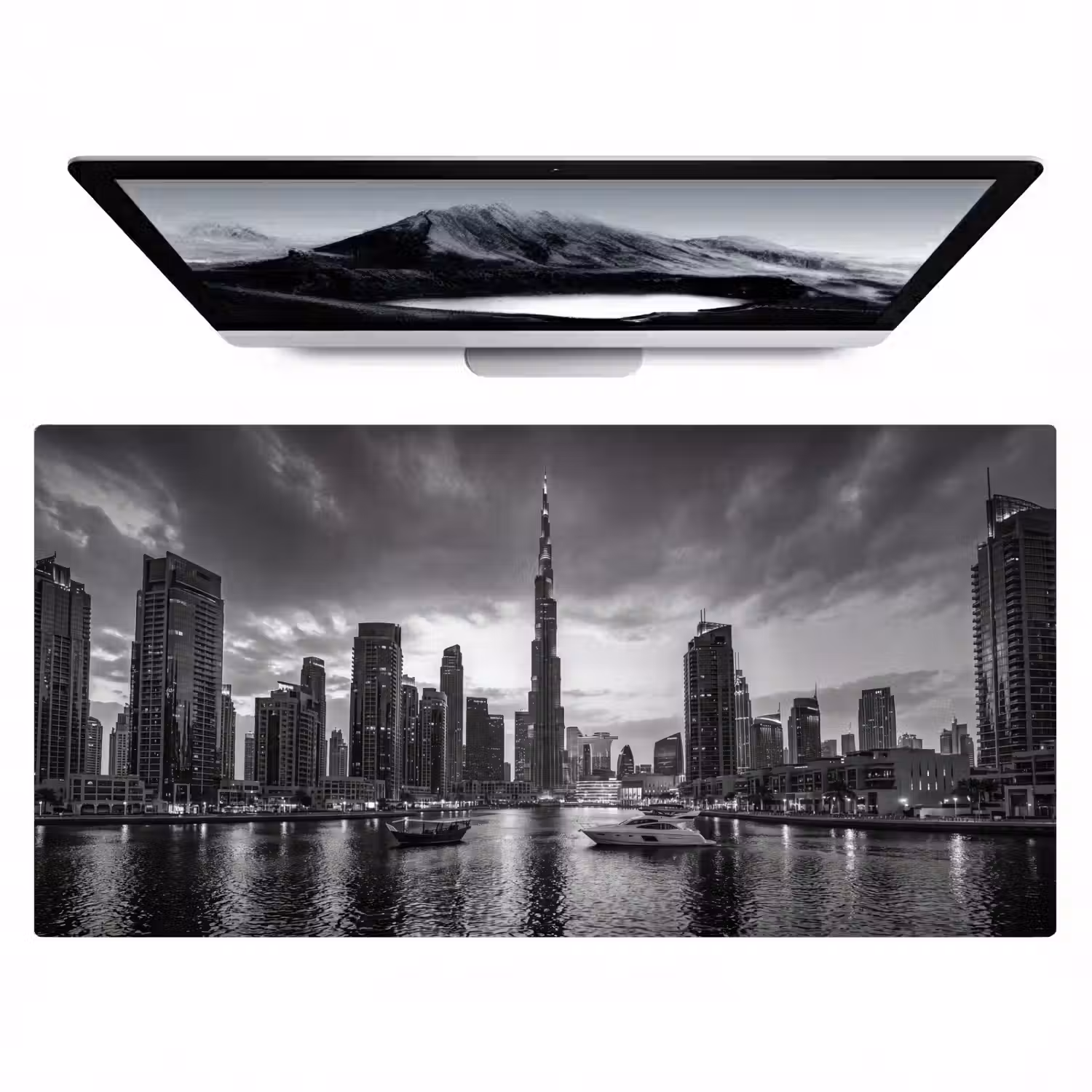 Stad - Skyline - Architectuur - Avond - Zwart-wit Muismat XXL klein -zzz3d