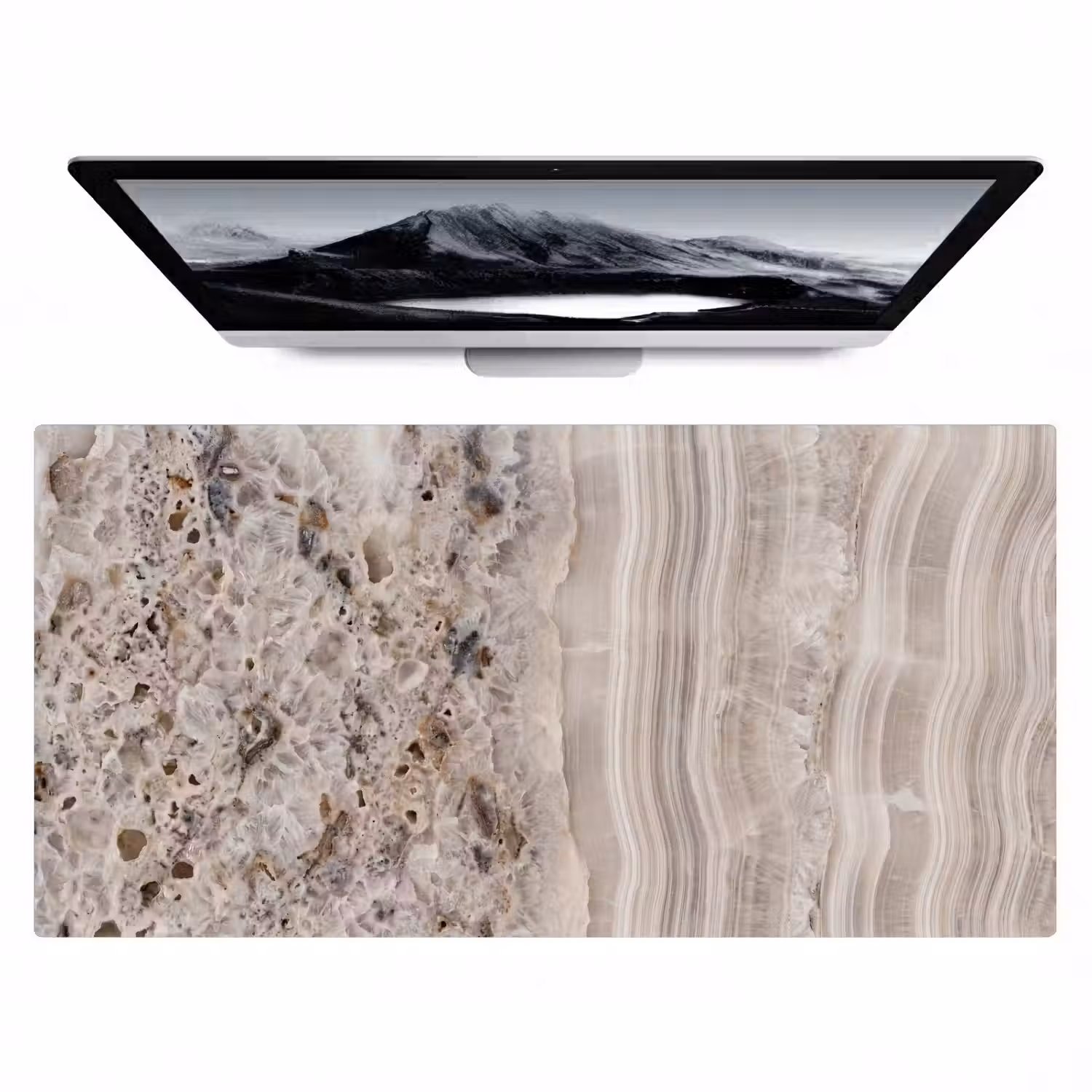 Steen - Textuur - Abstract - Beige - Wit Muismat XXL klein -zzz3d