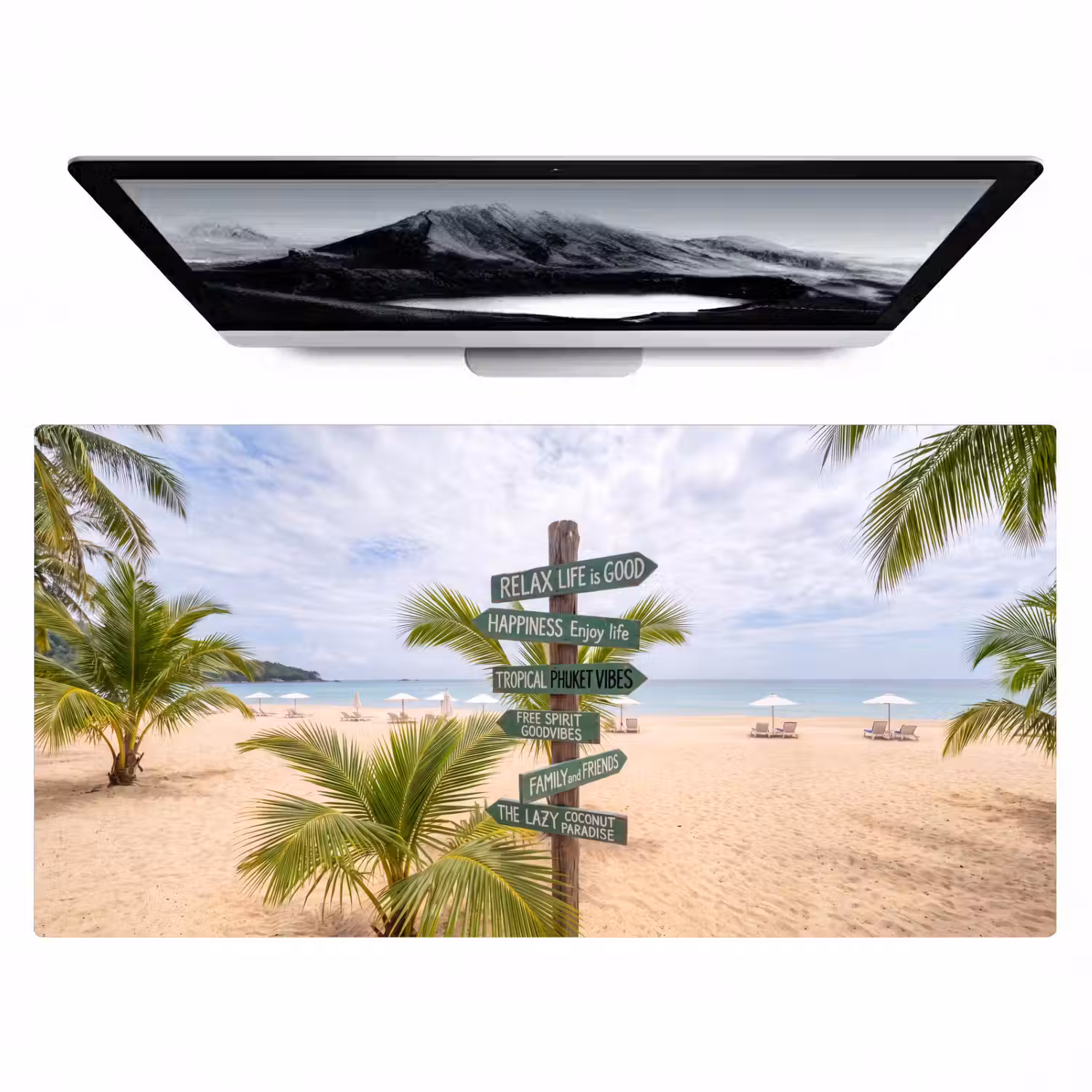 Strand - Wegwijzer - Palmen - Tropisch - Groen Muismat XXL klein -zzz3d