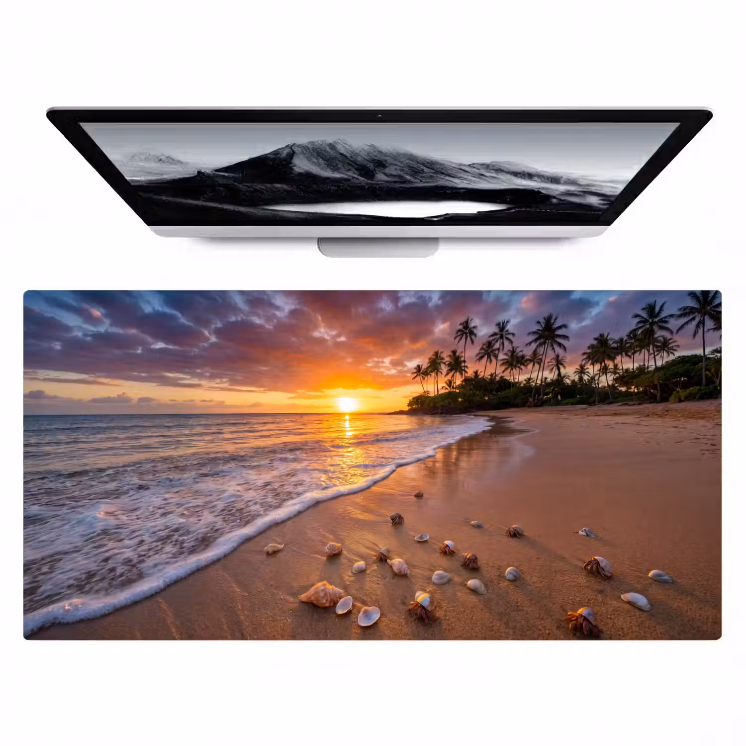 Strand - Zonsondergang - Palmbomen - Natuur - Oranje Muismat XXL klein -zzz3d