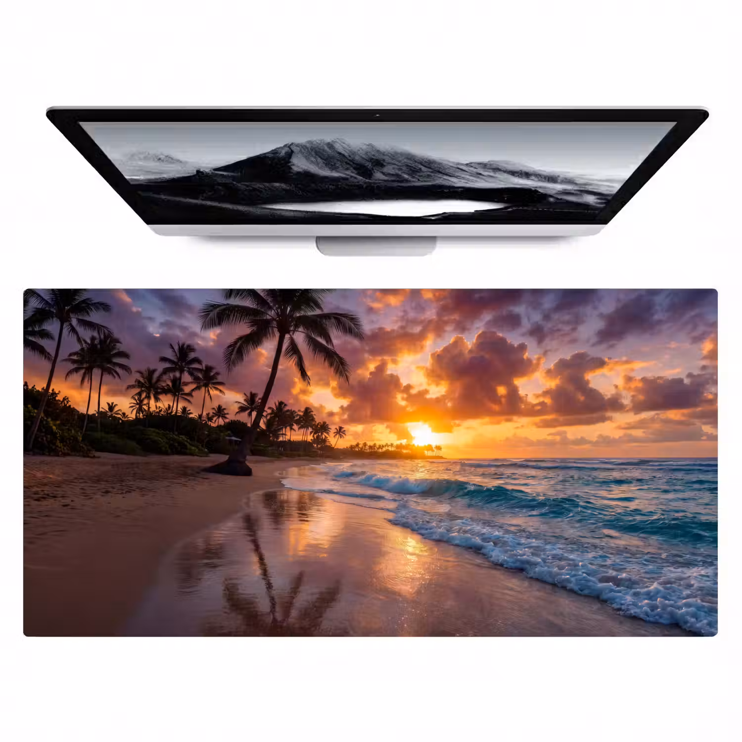 Strand - Zonsopgang - Tropisch - Natuur - Oranje Muismat XXL klein -zzz3d