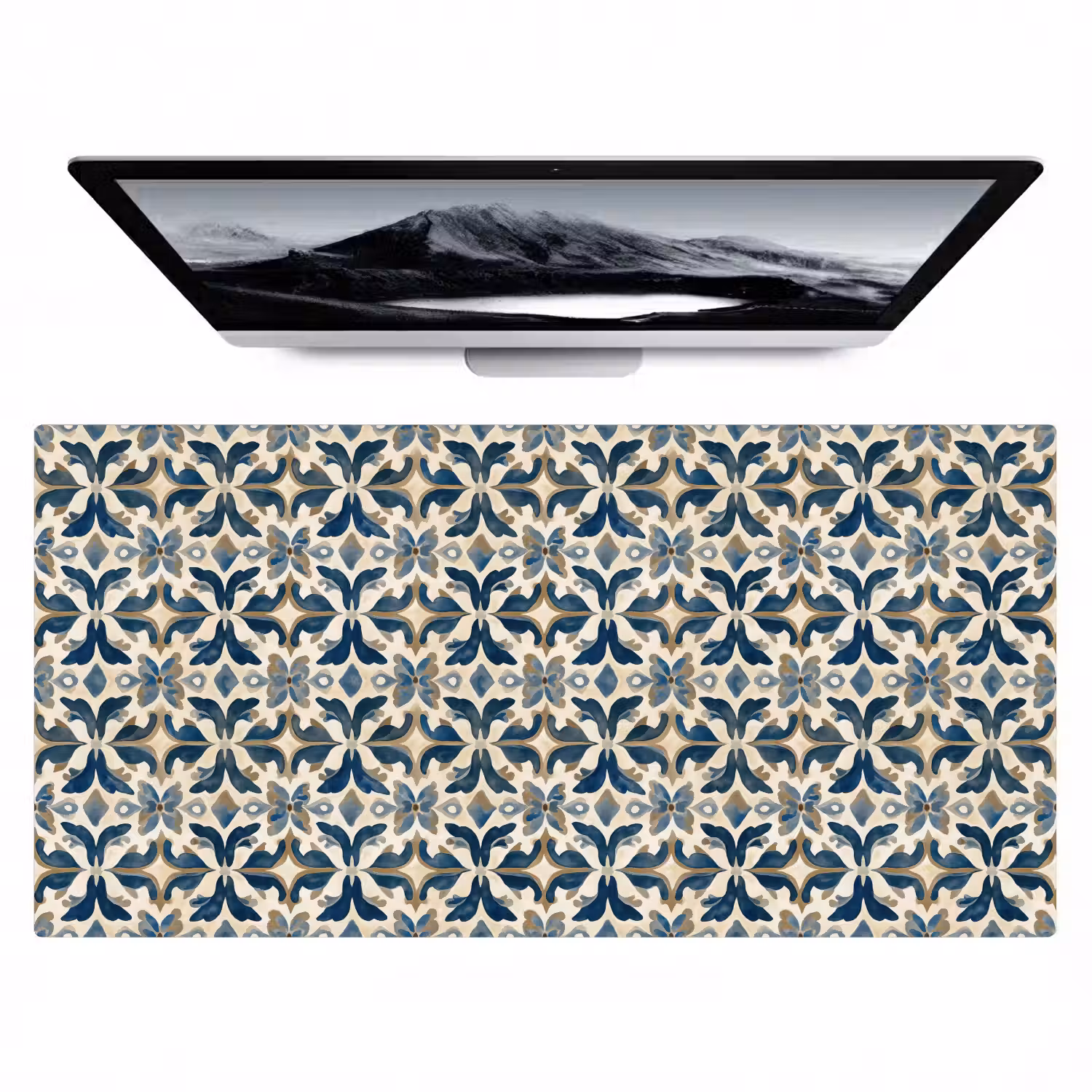 Tegel - Patroon - Blauw - Beige Muismat XXL klein 681 -zzz3d