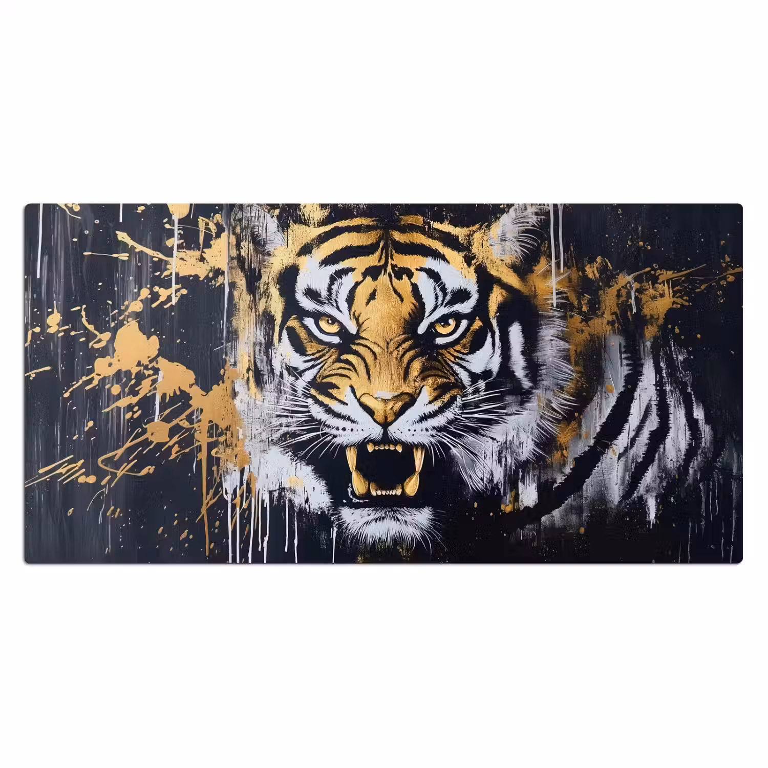 Tijger - Verfspatten - Goud Muismat XXL klein -3d_leeg
