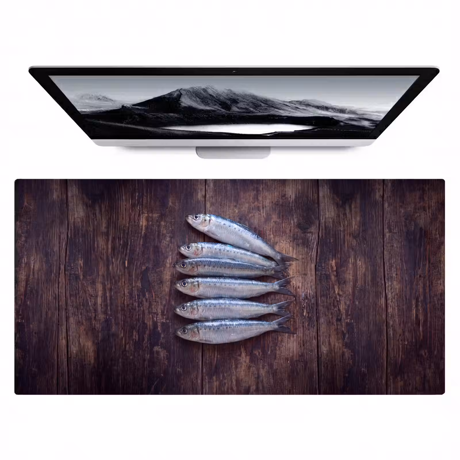 Bureau onderlegger - Vis - Hout - Eten - Vis - Hout - Eten Muismat XXL klein