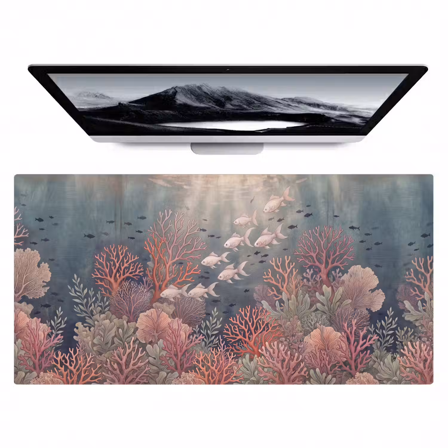 Vis - Koraal - Onderwater - Illustratie - Vintage Muismat XXL klein -zzz3d