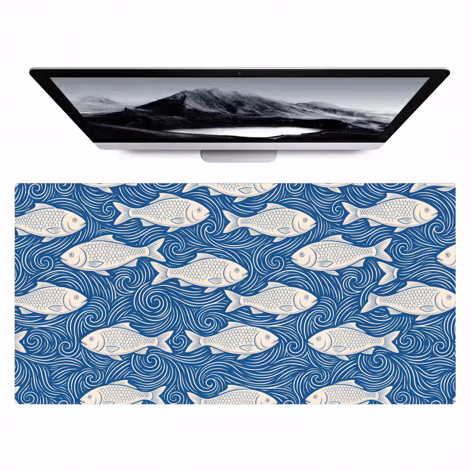 Vis - Water - Patroon - Grafisch - Blauw Muismat XXL klein -zzz3d