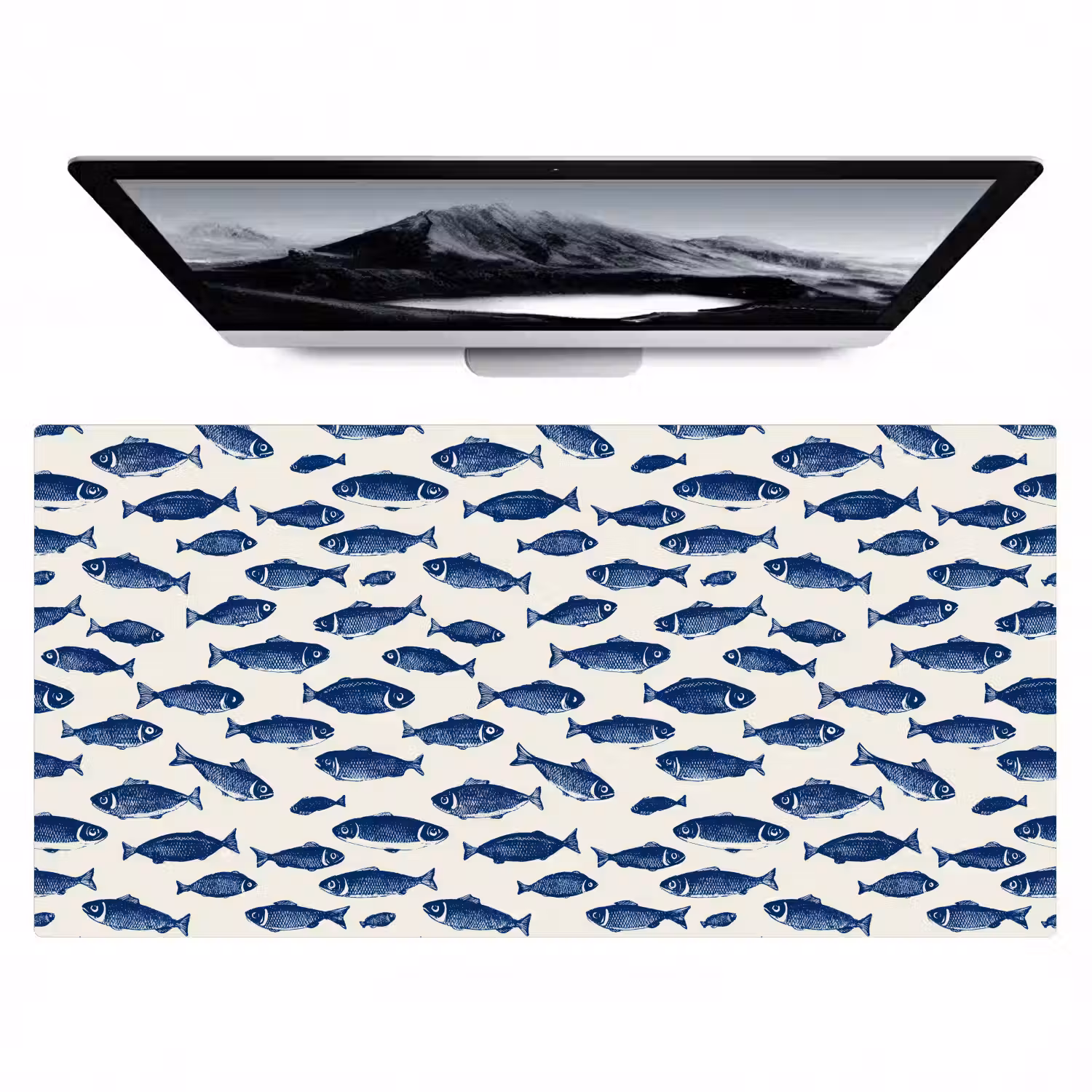 Vissen - Patroon - Blauw - Wit Muismat XXL klein 681 -zzz3d