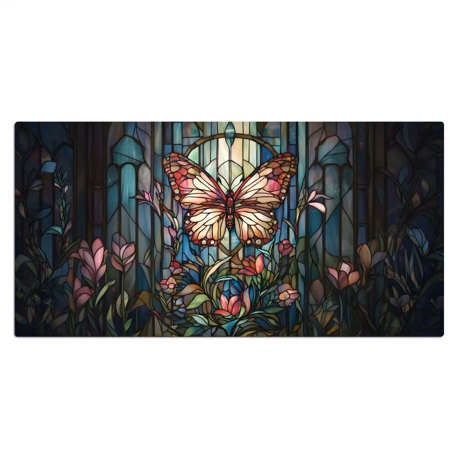 Vlinder - Roze - Bloemen - Bladeren Muismat XXL klein -3d_leeg