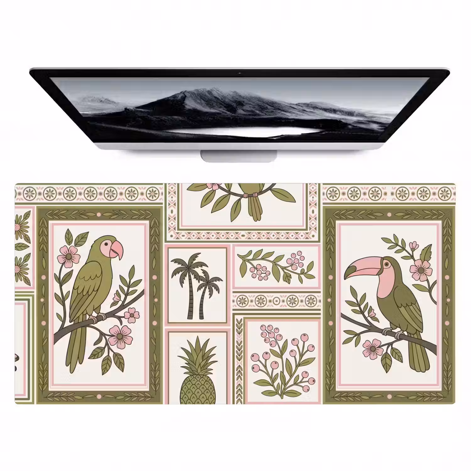 Vogel - Tropisch - Patroon - Decoratief - Groen Muismat XXL klein -zzz3d