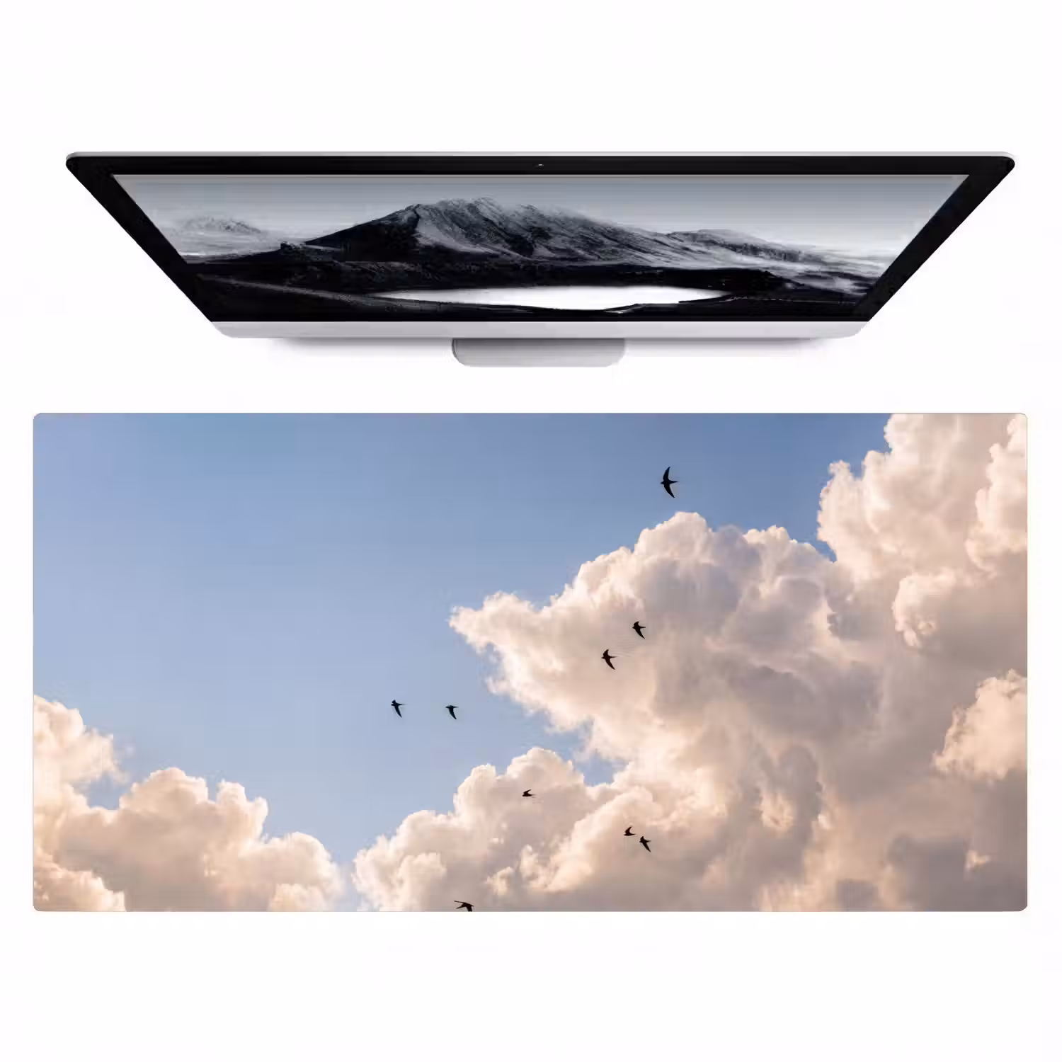 Vogel - Vlucht - Wolken - Natuur - Blauw Muismat XXL klein -zzz3d