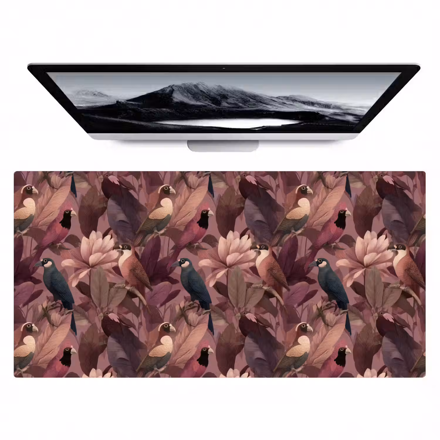 Vogels - Bladeren - Roze Muismat XXL klein 681 -zzz3d