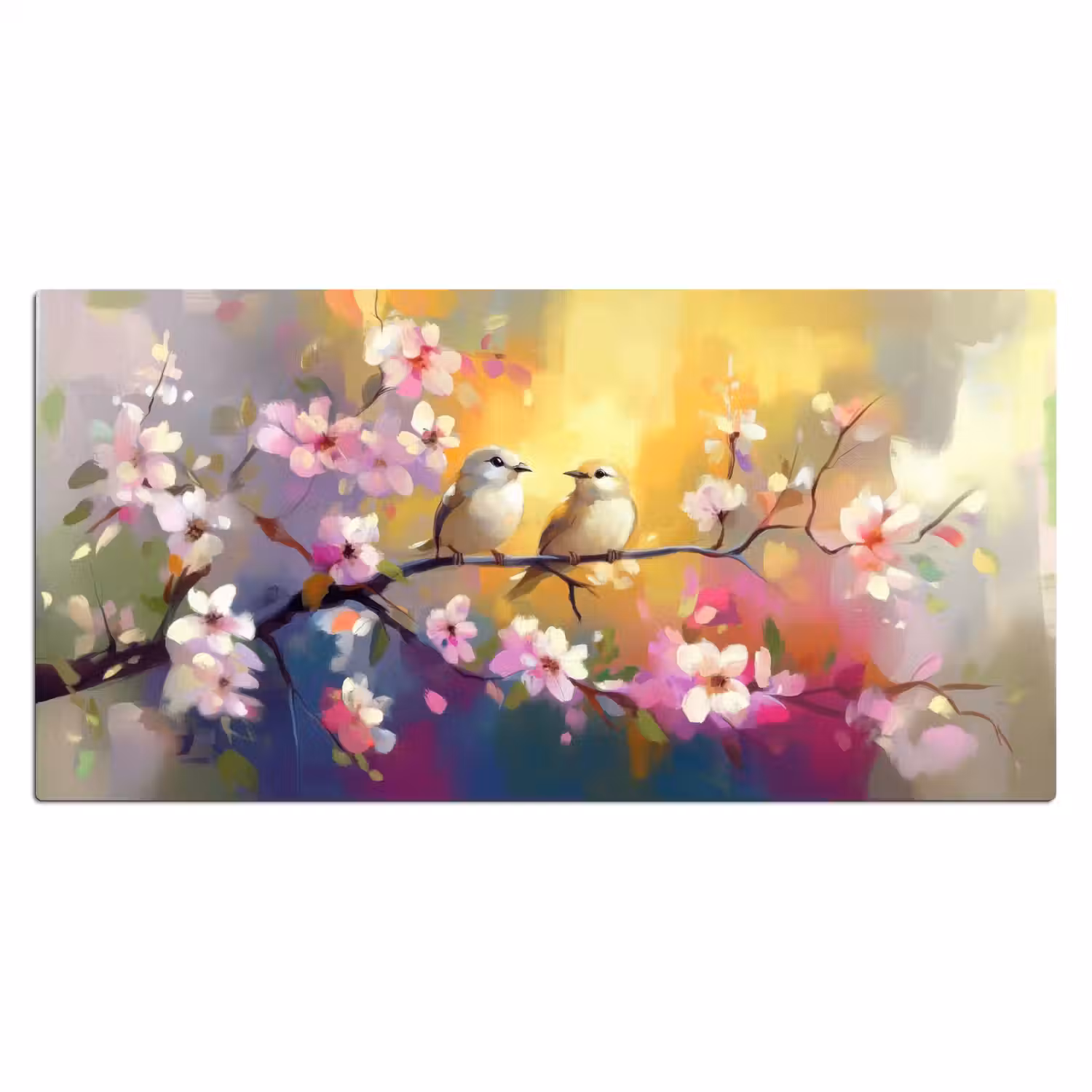 Vogels - Bloemen - Roze Muismat XXL klein -3d_leeg