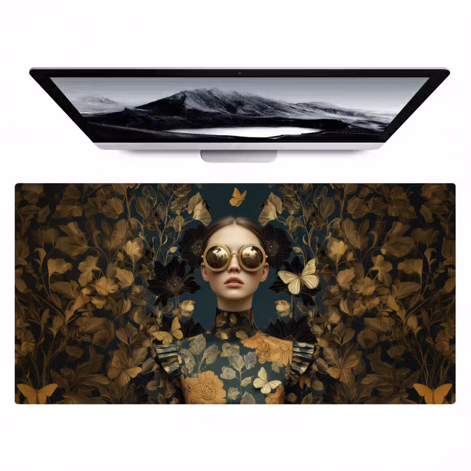 Vrouw - Bladeren - Goud - Vlinders Muismat XXL klein -zzz3d