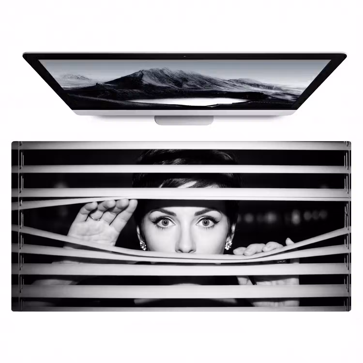 Vrouw - Jaloezieën - Portret - Zwart-wit Muismat XXL klein -zzz3d