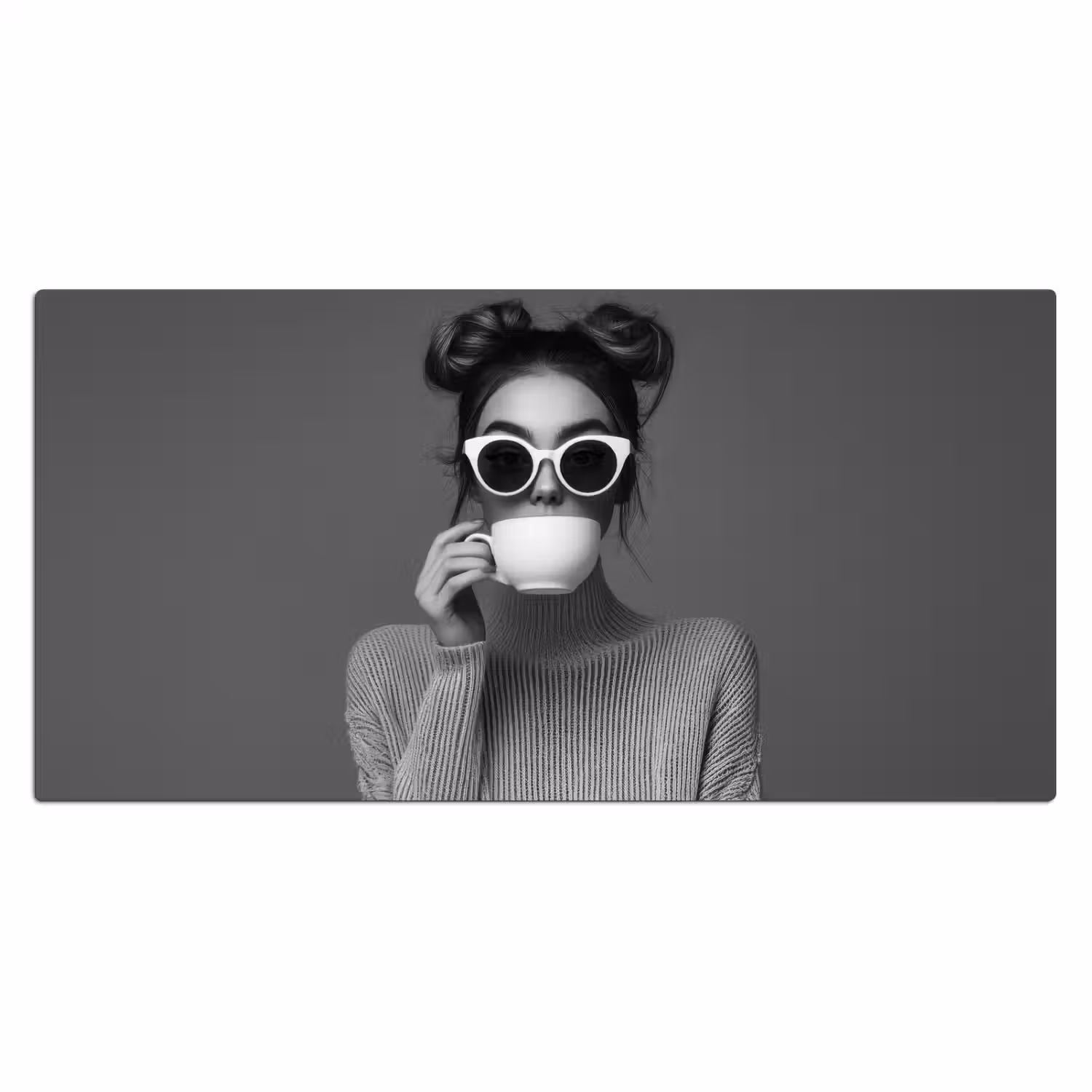 Vrouw - Koffie - Zwart - Wit Muismat XXL klein -3d_leeg