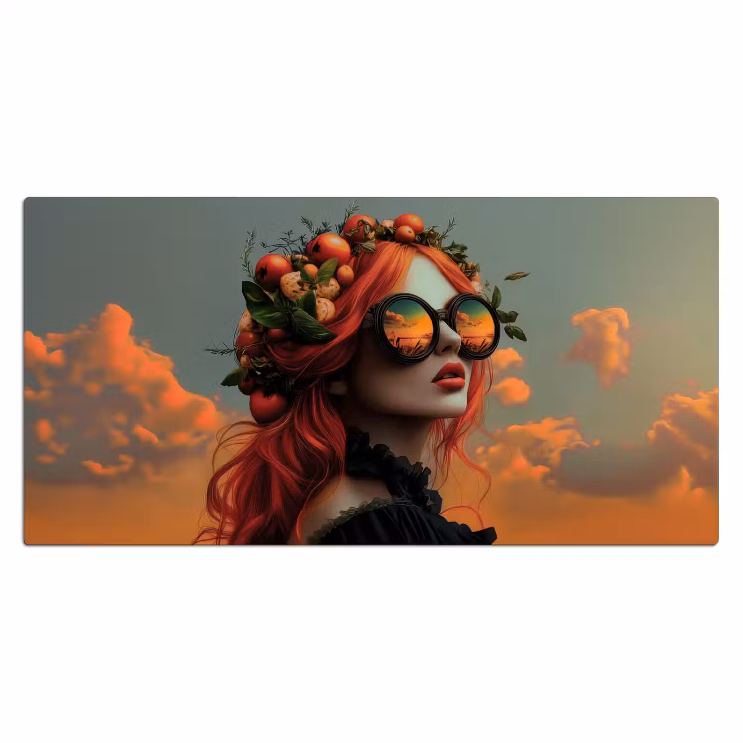Vrouw - Kroon - Tomaat - Bascilicum - Zonnebril Muismat XXL klein -3d_leeg