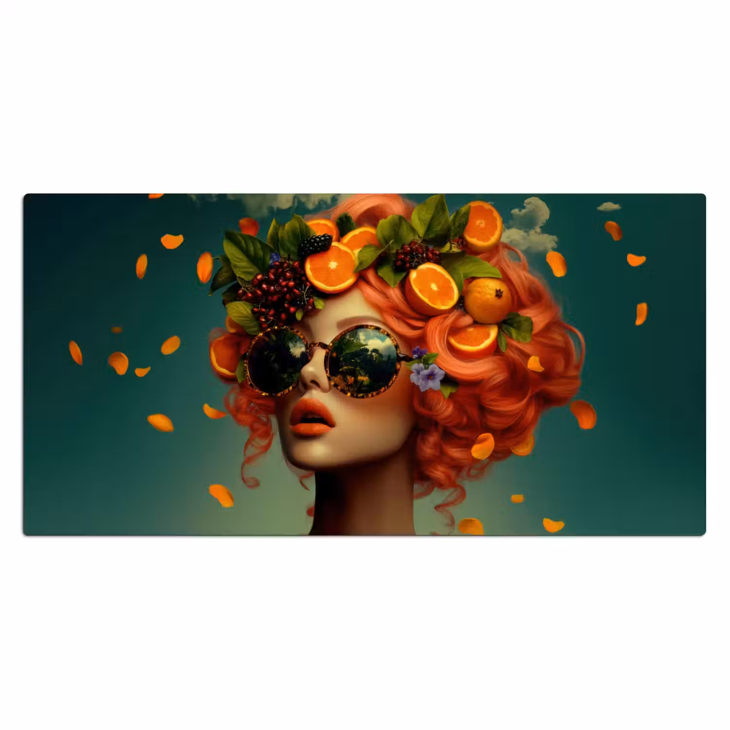 Vrouw - Sinaasappel - Bessen - Oranje Muismat XXL klein -3d_leeg
