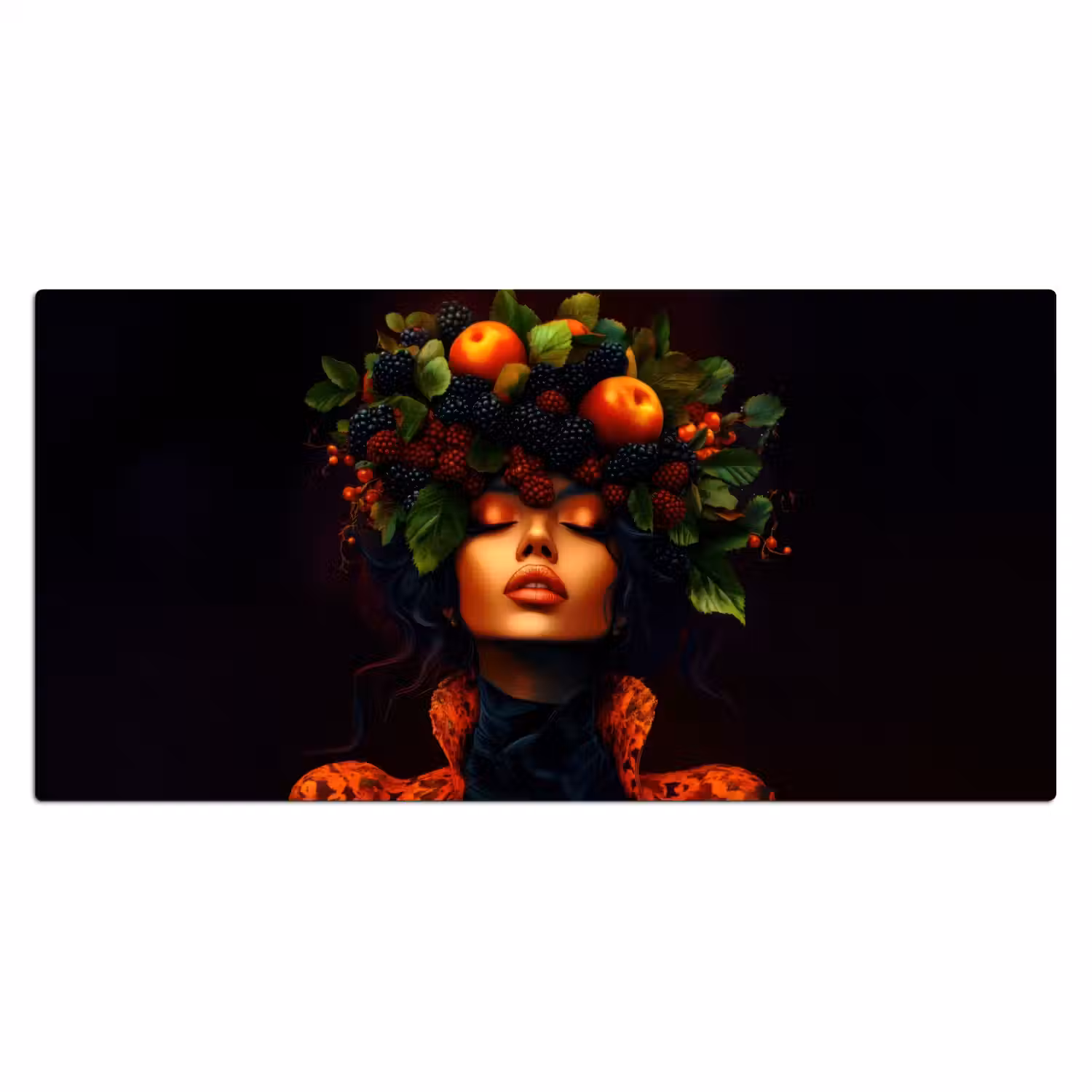 Vrouw - Zwart - Bessen - Bramen - Appels Muismat XXL klein -3d_leeg
