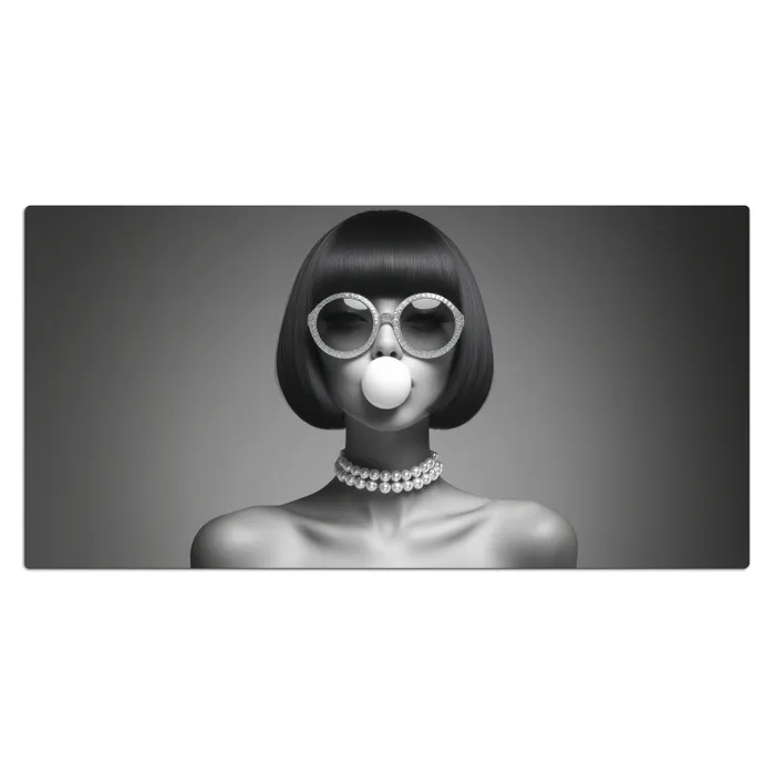 Vrouw - Zwart Wit - Ketting - Zonnebril Muismat XXL klein -3d_leeg