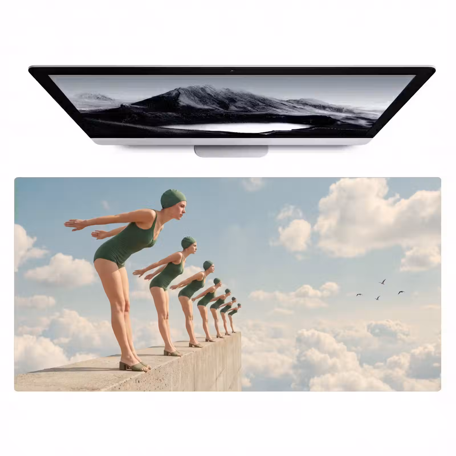 Bureau onderlegger - Vrouwen - Duikhouding - Wolken - Vrouwen - Duikhouding - Wolken Muismat XXL klein