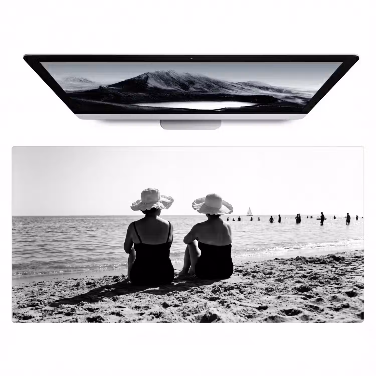 Vrouwen - Zonnehoed - Strand - Zwart - Wit Muismat XXL klein -zzz3d