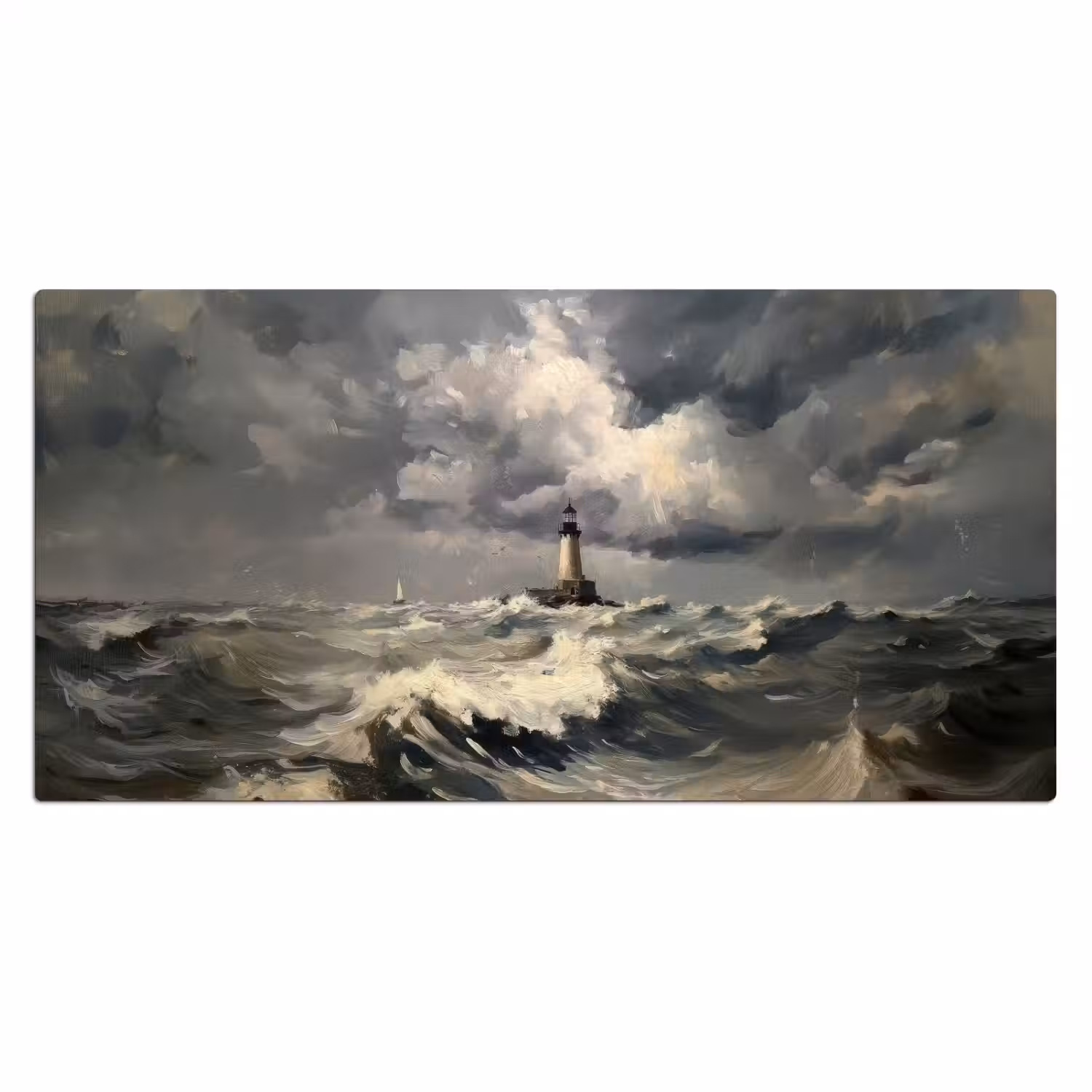 Vuurtoren - Golven - Storm Muismat XXL klein -3d_leeg