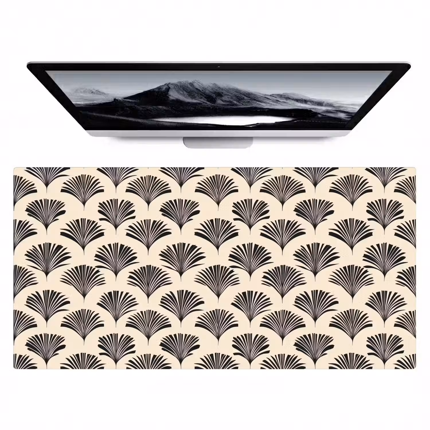 Waaiers - Botanisch - Zwart - Beige Muismat XXL klein 681 -zzz3d