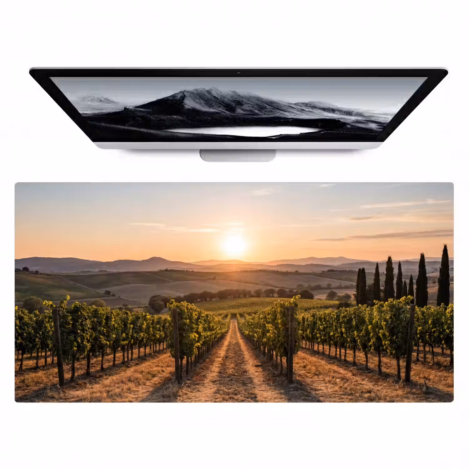 Wijngaard - Zonsondergang - Landschap Muismat XXL klein -zzz3d