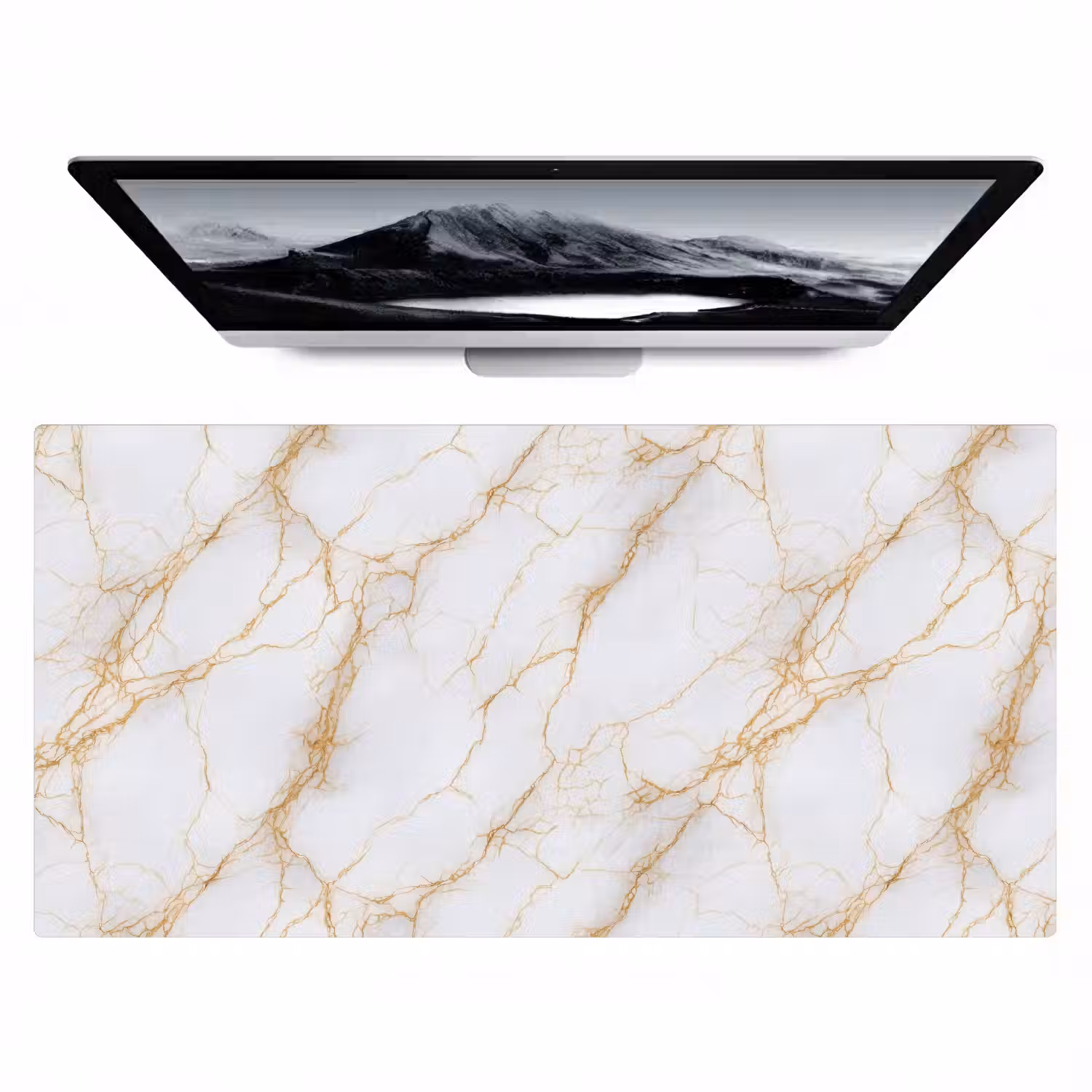 Wit - Goud - Marmer - Aders Muismat XXL klein 681 -zzz3d
