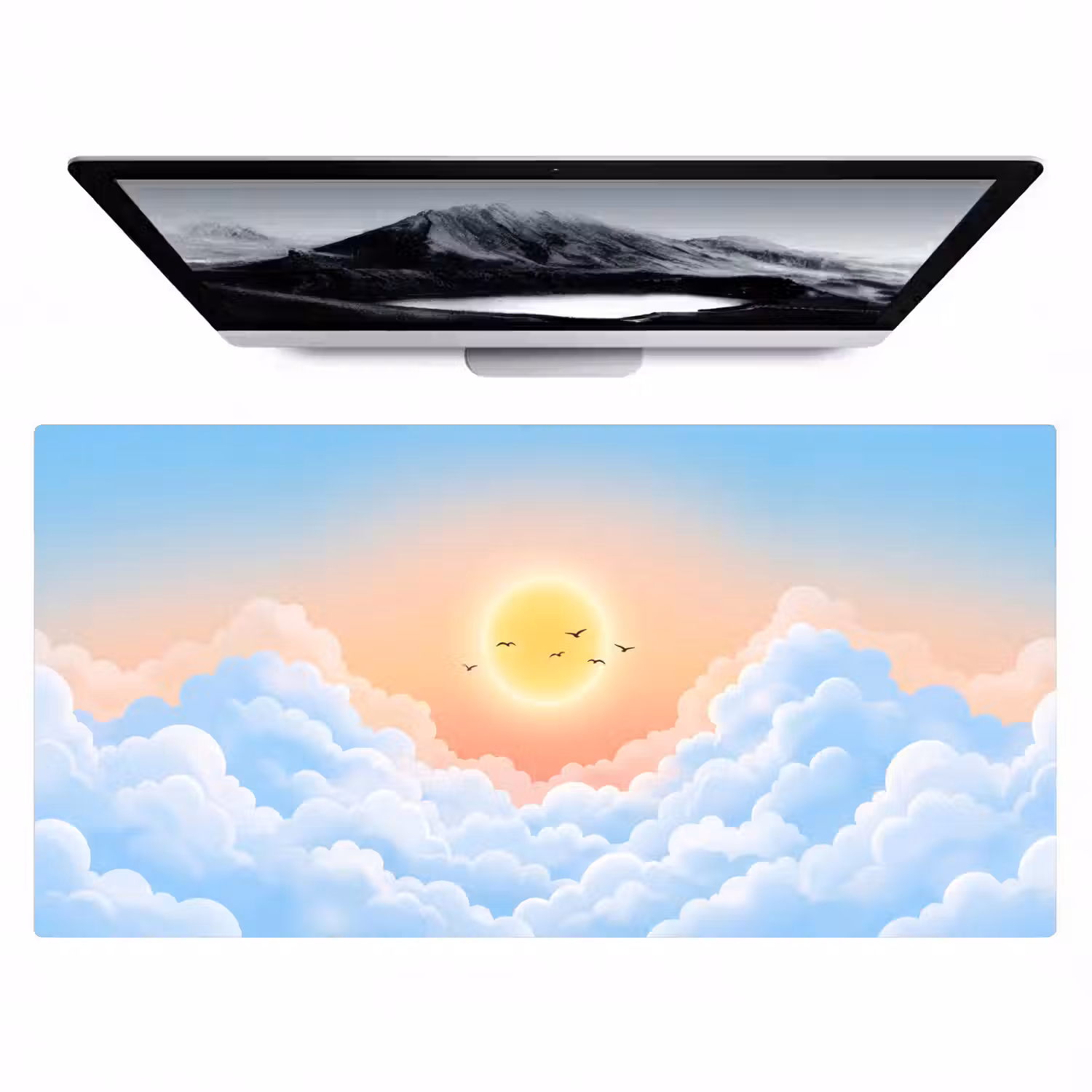 Zon - Vogels - Lucht - Natuur - Geel Muismat XXL klein -zzz3d