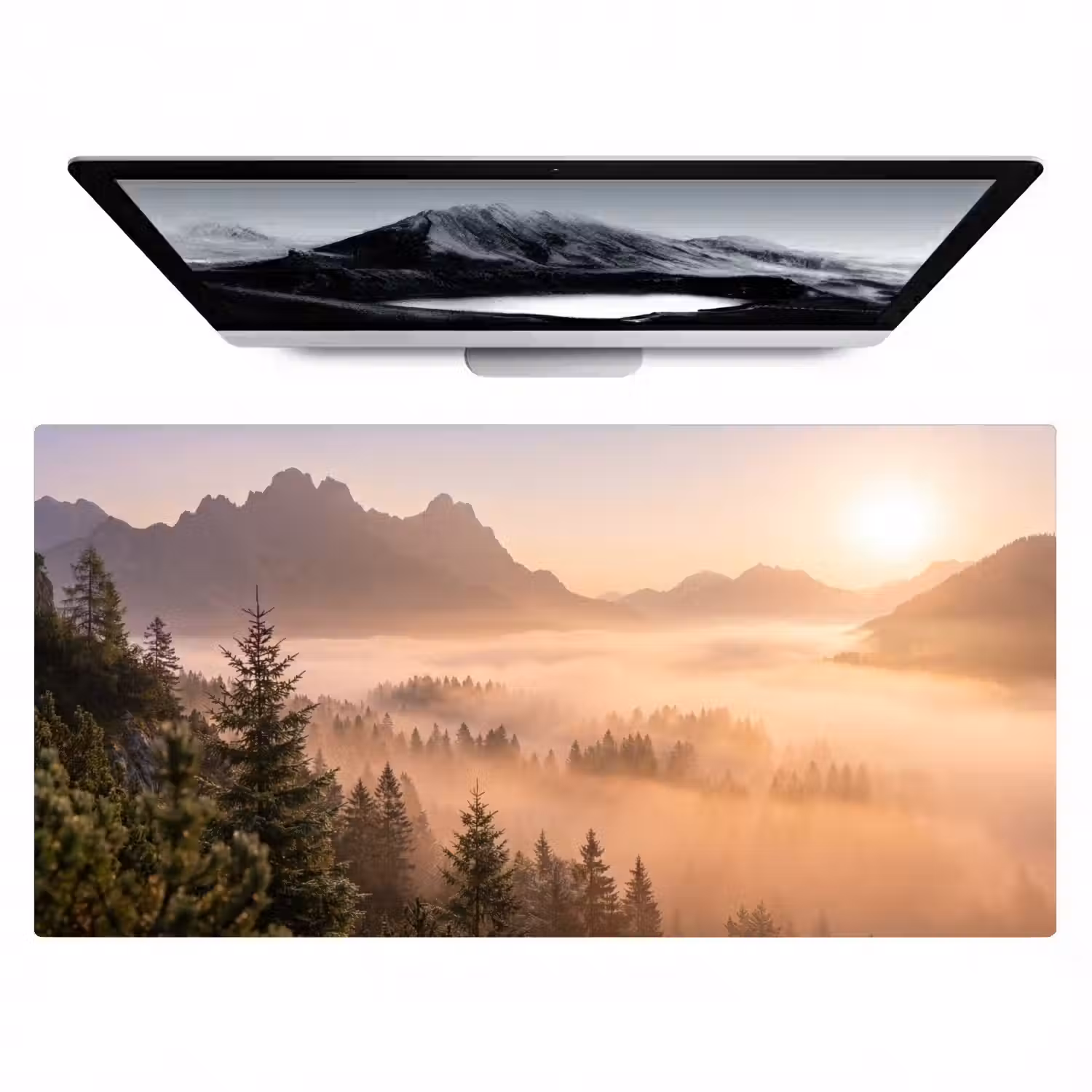 Zonlicht - Mist - Bergen - Bomen Muismat XXL klein -zzz3d