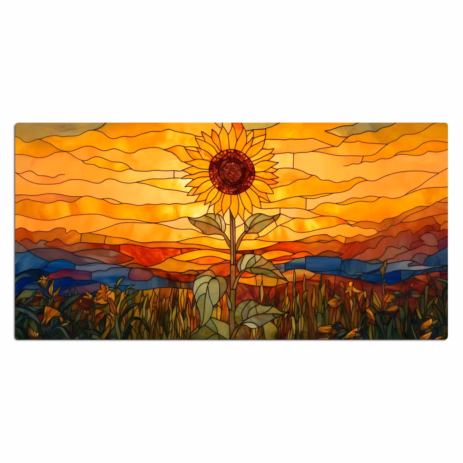 Zonnebloem - Mozaïek - Zonsondergang - Geel Muismat XXL klein -3d_leeg