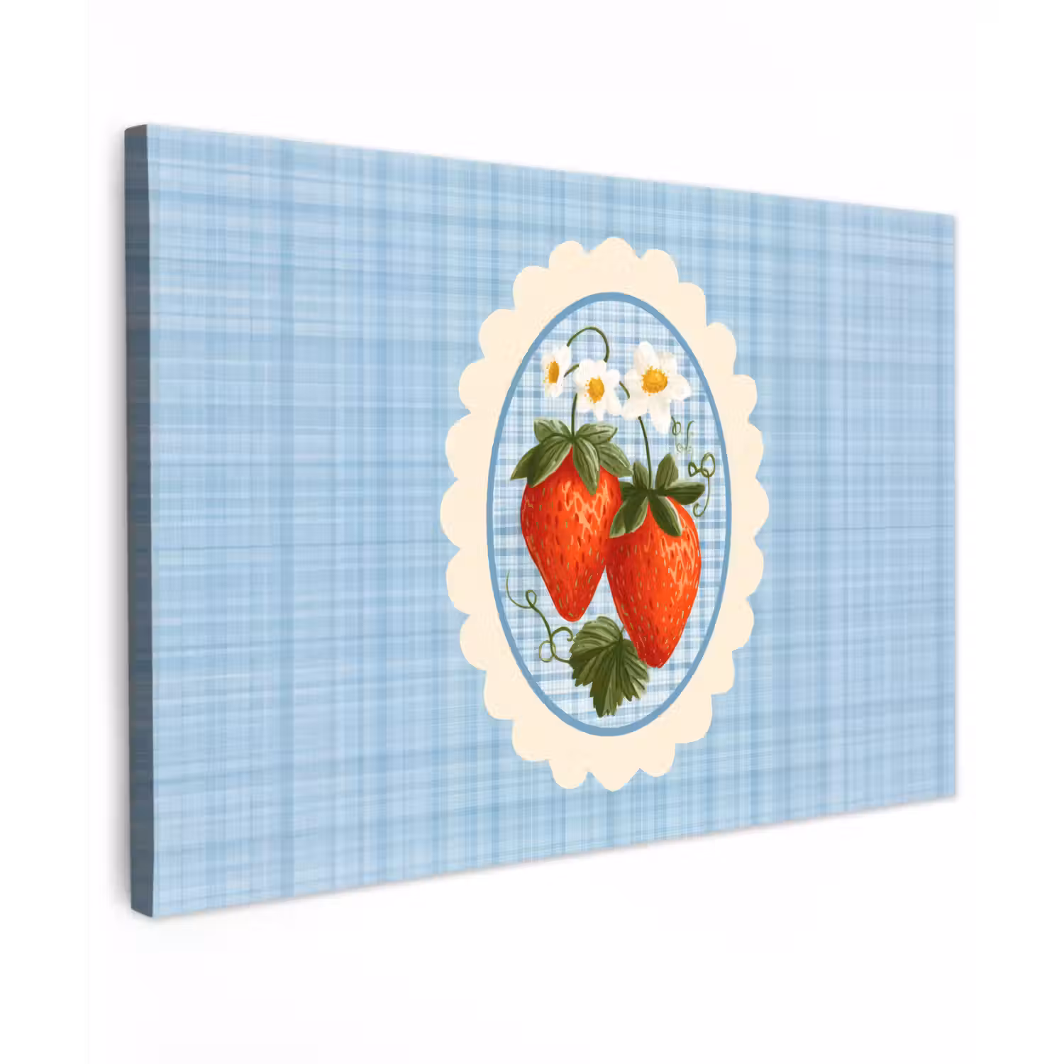 Aardbeien - Lijst - Rood - Geruit canvas 2cm klein -z3d