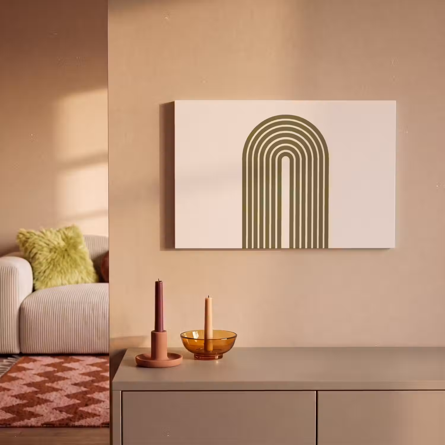 Abstract - Bogen - Modern - Groen - Kunst canvas 2cm klein -sfeer1