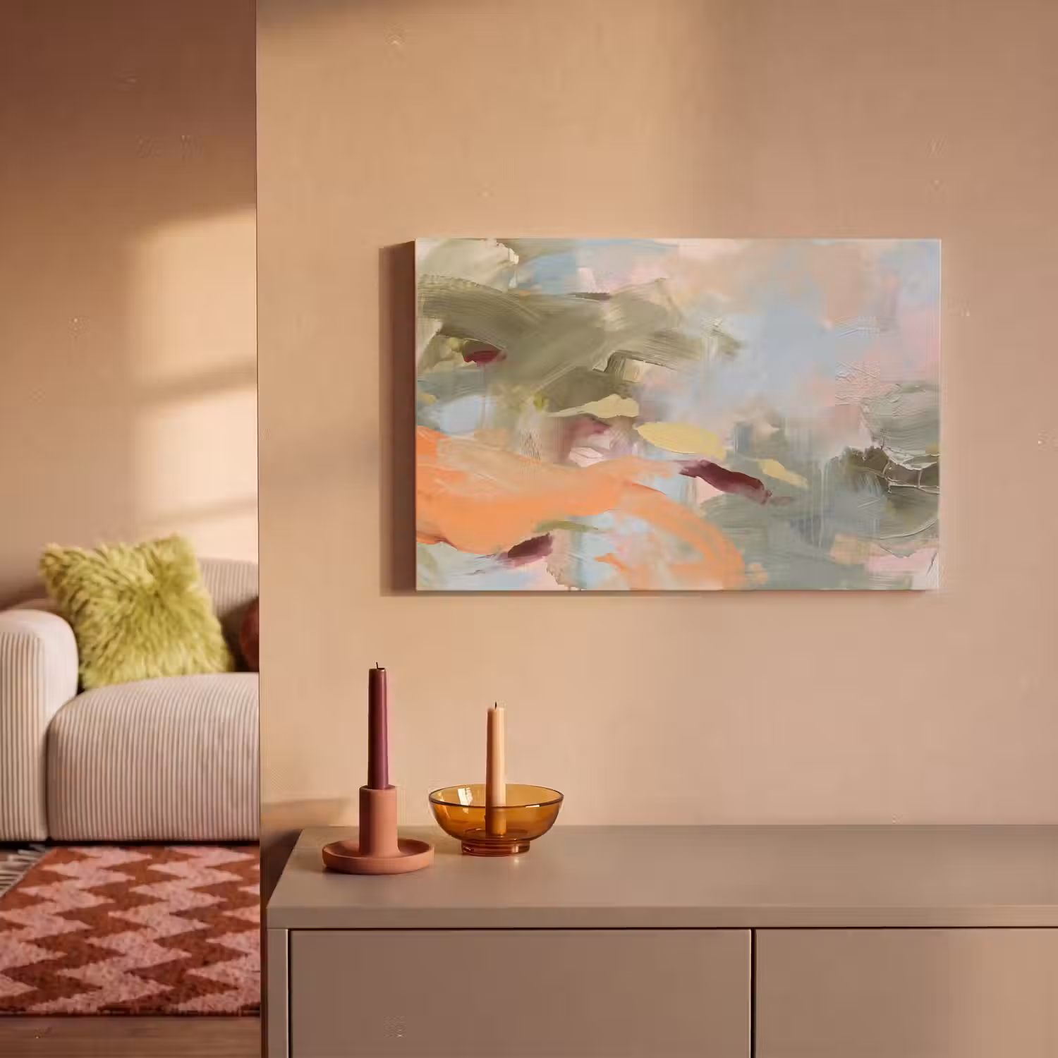 Abstract - Borstelstreken - Kunst - Modern - Pastel canvas 2cm klein -sfeer1