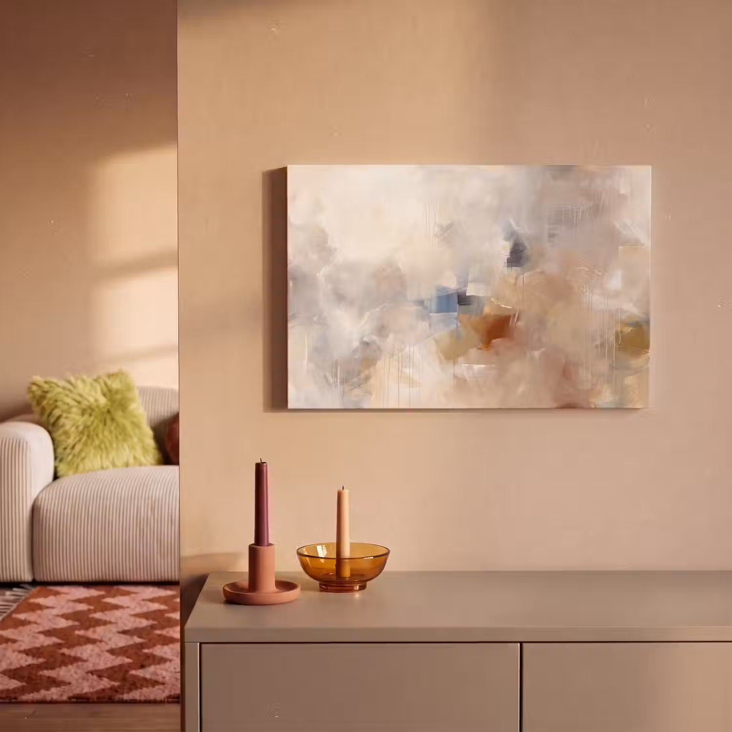 Abstract - Borstelstreken - Modern - Beige - Kunst canvas 2cm klein -sfeer1