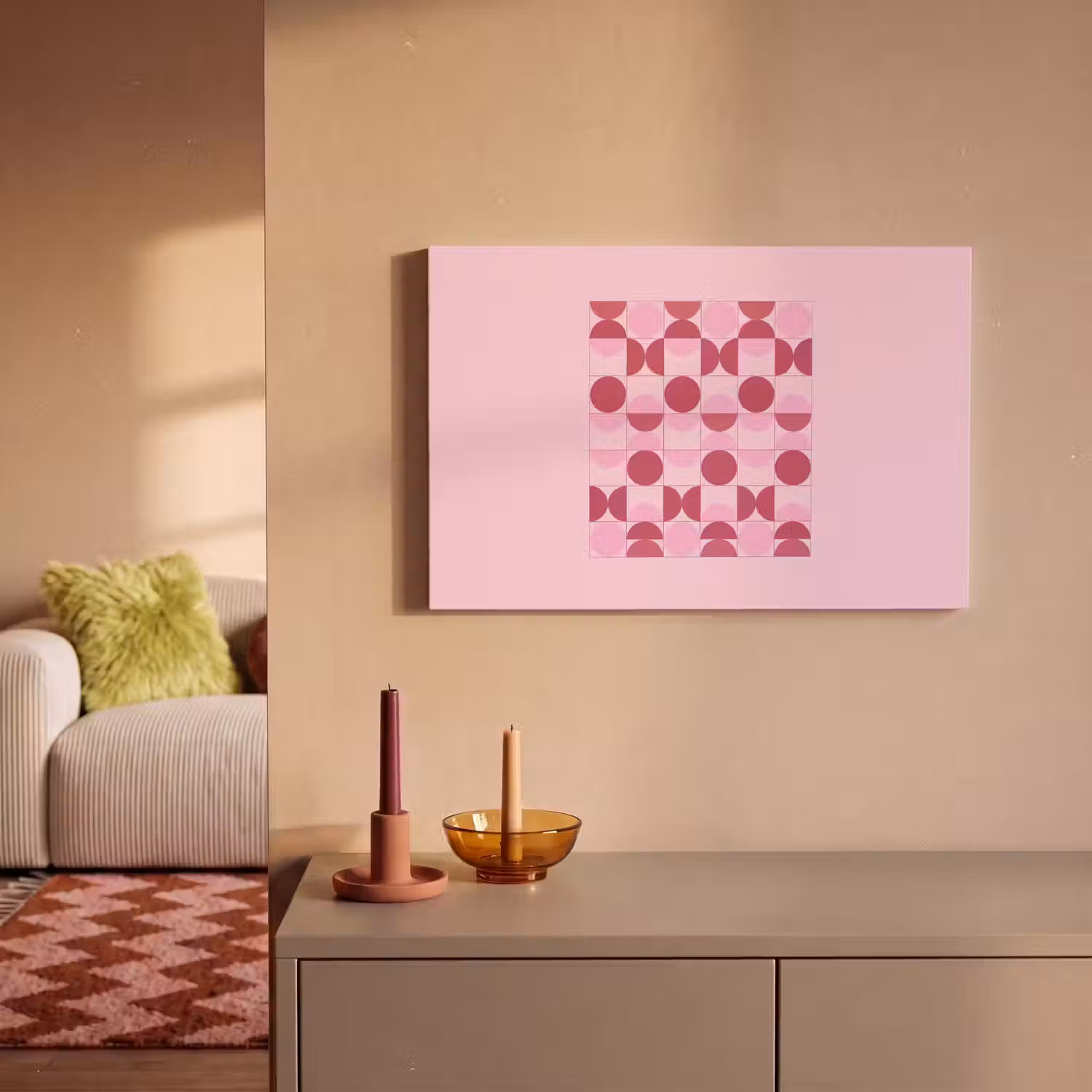 Abstract - Geometrisch - Cirkels - Roze - Modern canvas 2cm klein -sfeer1