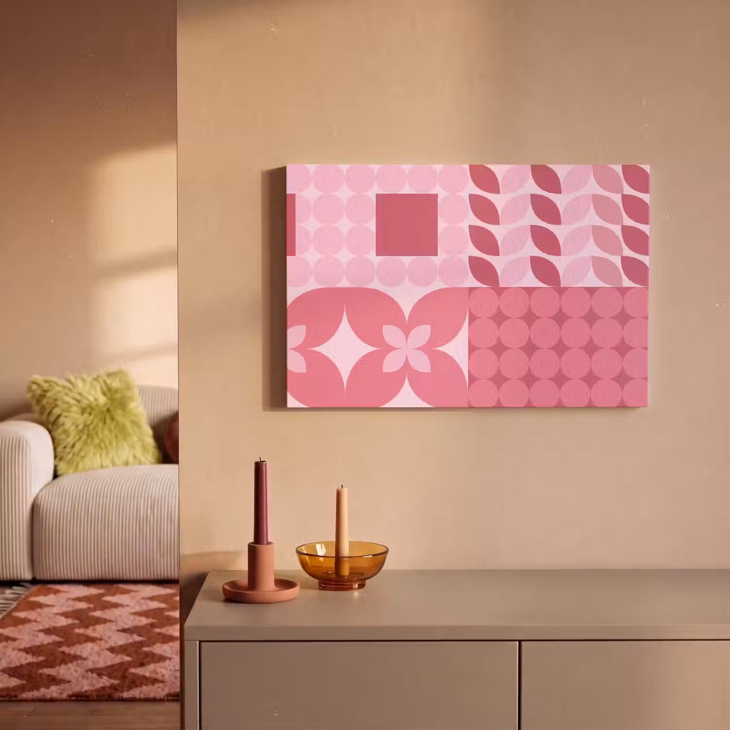 Abstract - Geometrisch - Patroon - Modern - Roze canvas 2cm klein -sfeer1