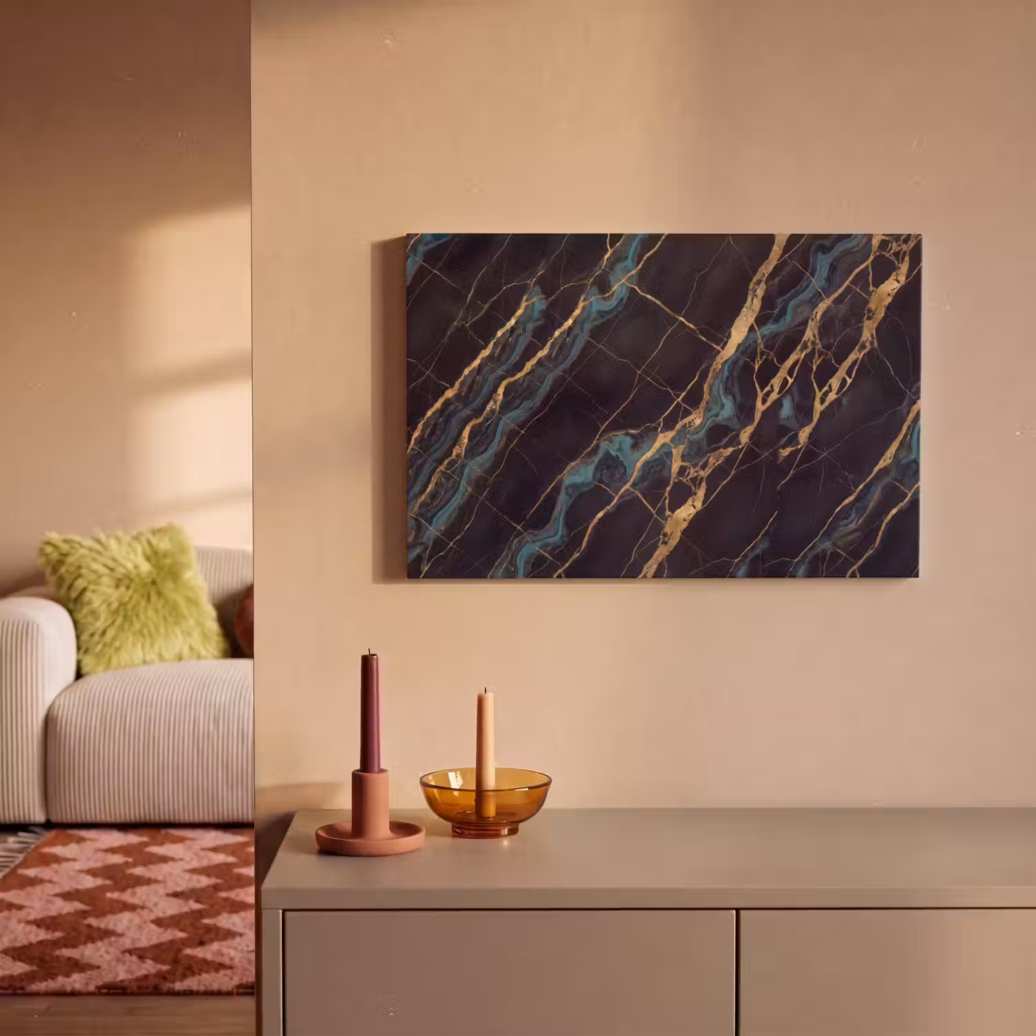Abstract - Gouden lijnen - Kunst - Modern - Zwart canvas 2cm klein -sfeer1