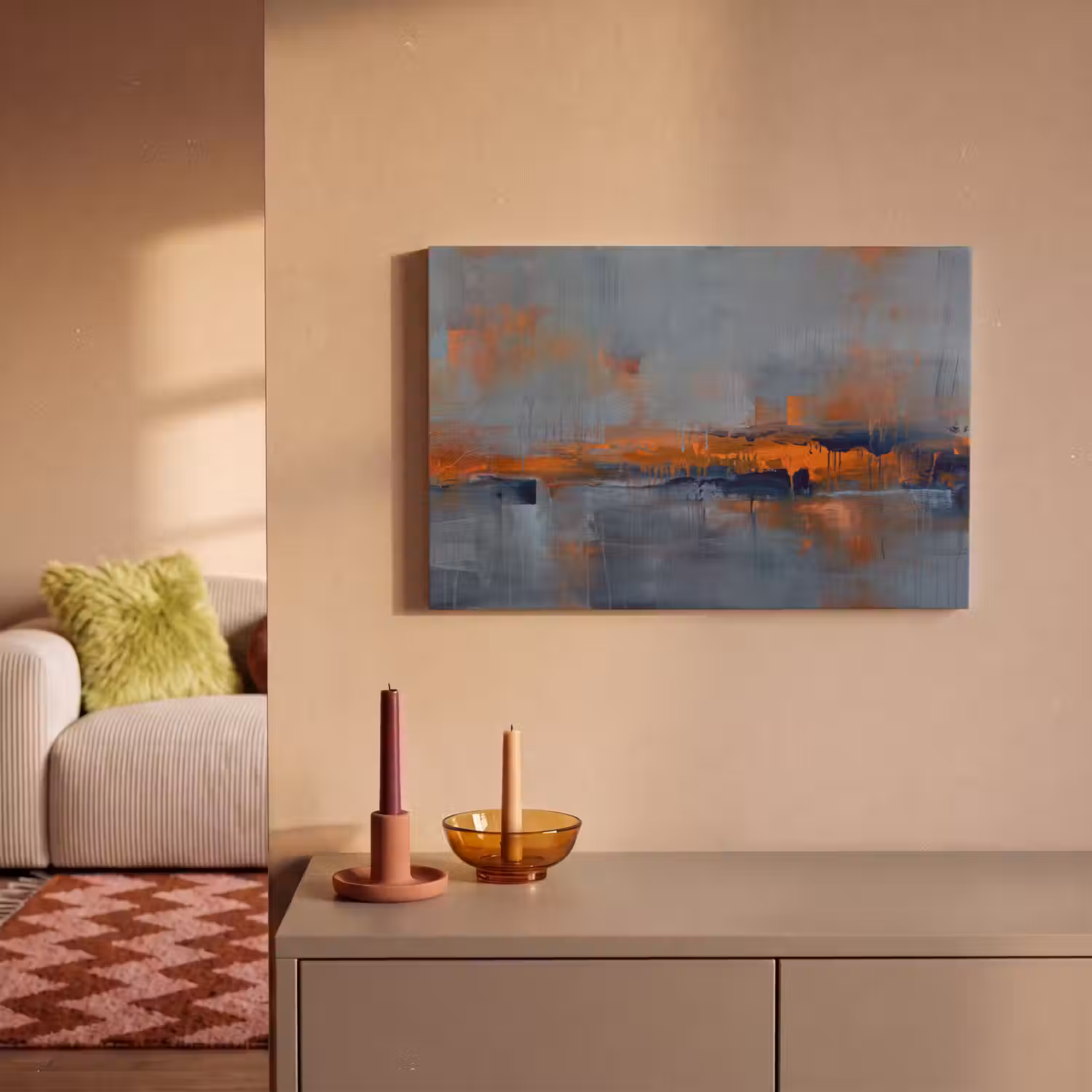 Abstract - Kleuren - Modern - Oranje - Grijs canvas 2cm klein -sfeer1