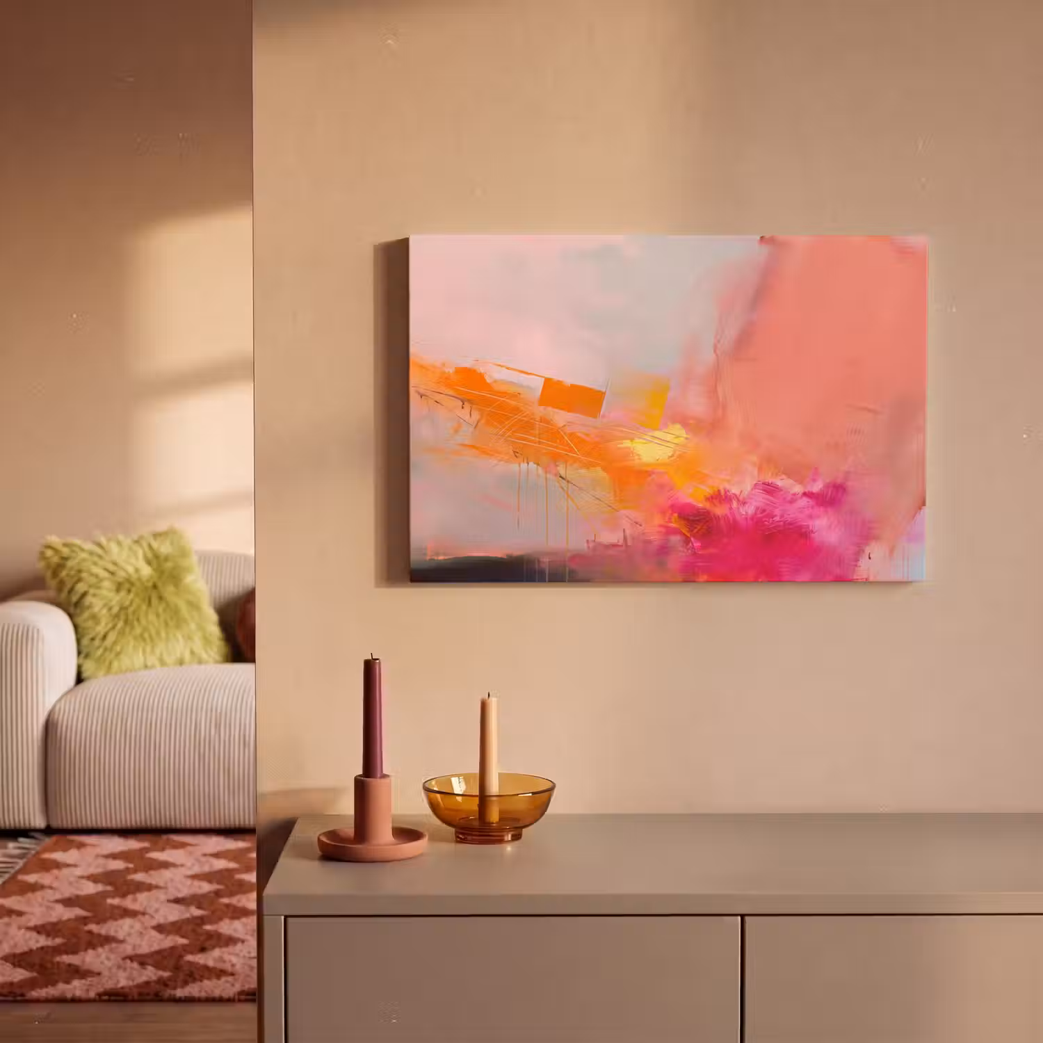 Abstract - Kleurrijk - Modern - Roze canvas 2cm klein -sfeer1