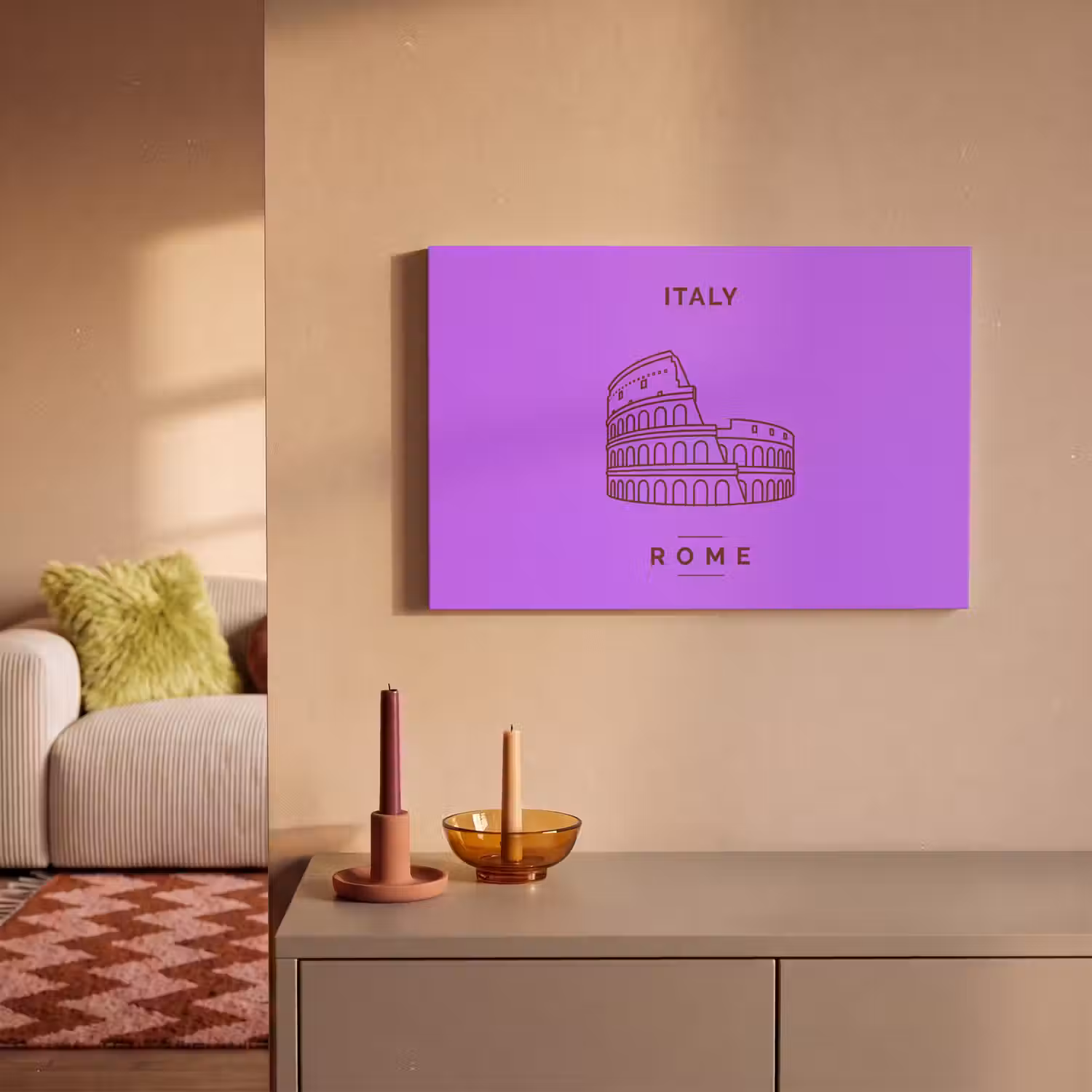 Architectuur - Colosseum - Rome - Minimalistisch - Paars canvas 2cm klein -sfeer1