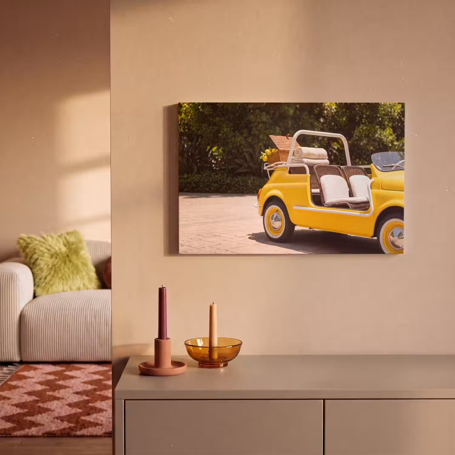 Auto - Picknick - Zomer - Geel canvas 2cm klein -sfeer1